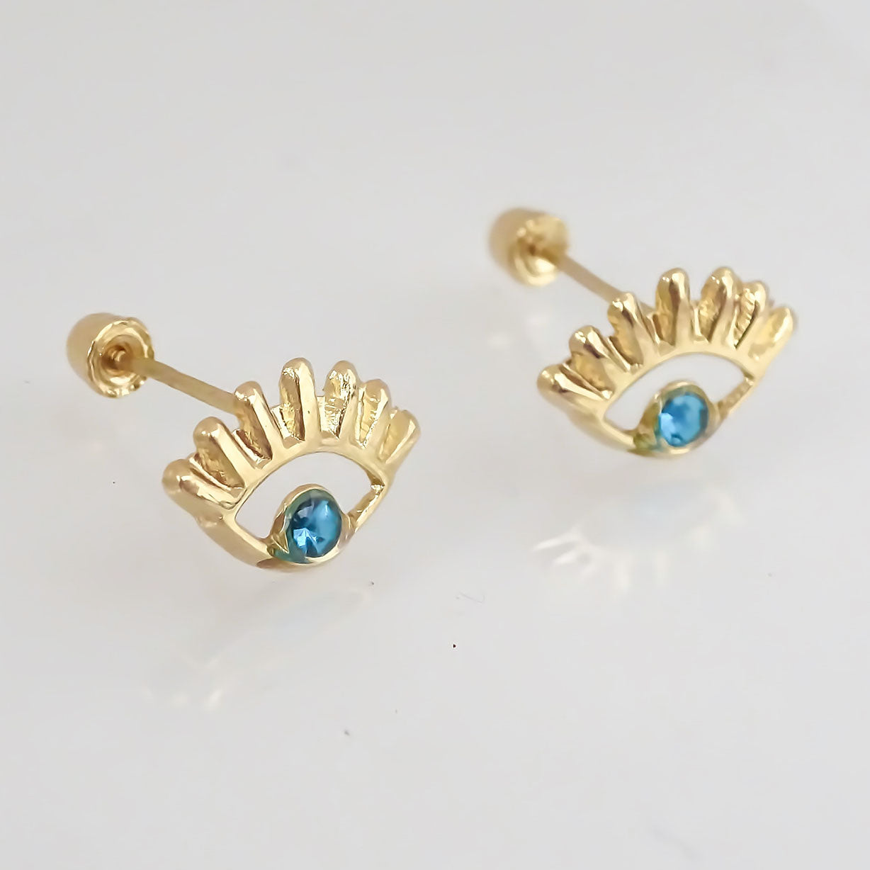 Amor Eterno - Broqueles / Ojo Turco Resaque Aretes Aqua / Oro 10k