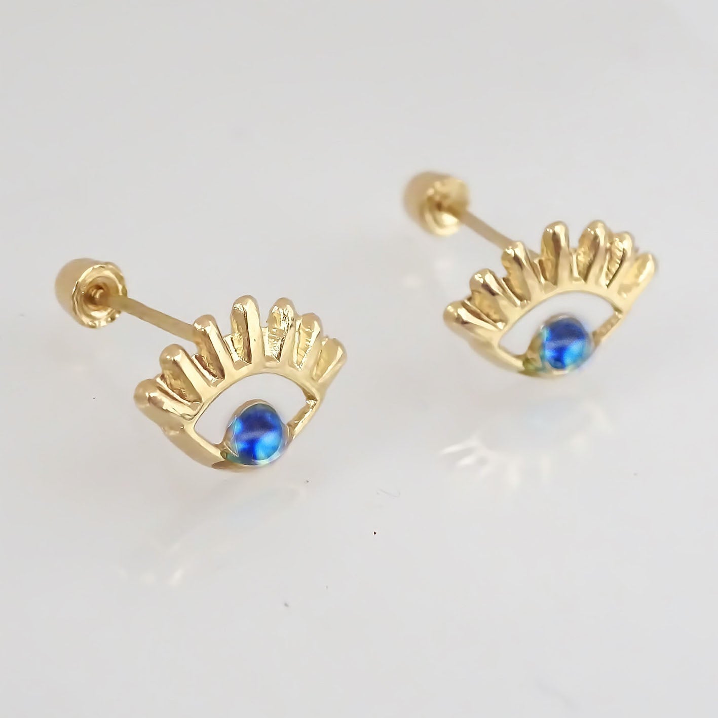 Amor Eterno - Broqueles / Ojo Turco Resaque Aretes Azul / Oro 10k