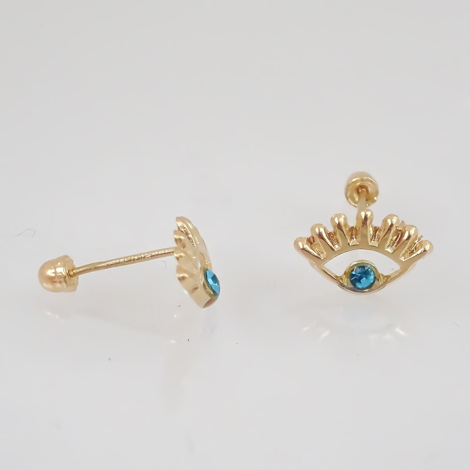 Amor Eterno - Broqueles / Ojo Turco Resaque Aretes Aqua / Oro 10k
