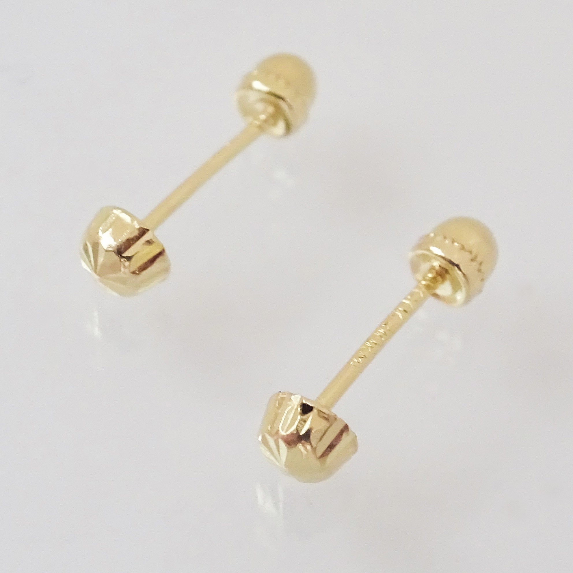 Amor Eterno - Broqueles Hongo Diamantado Bebé Aretes Oro 10k