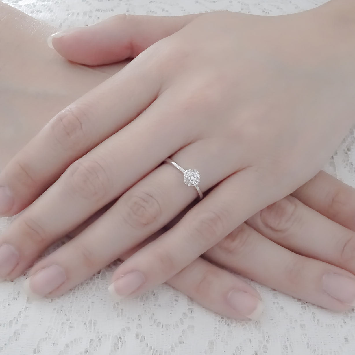 Amor Eterno - Anillo Promesa / Celeste / Plata Con Oro 24k /Blanco 6.5