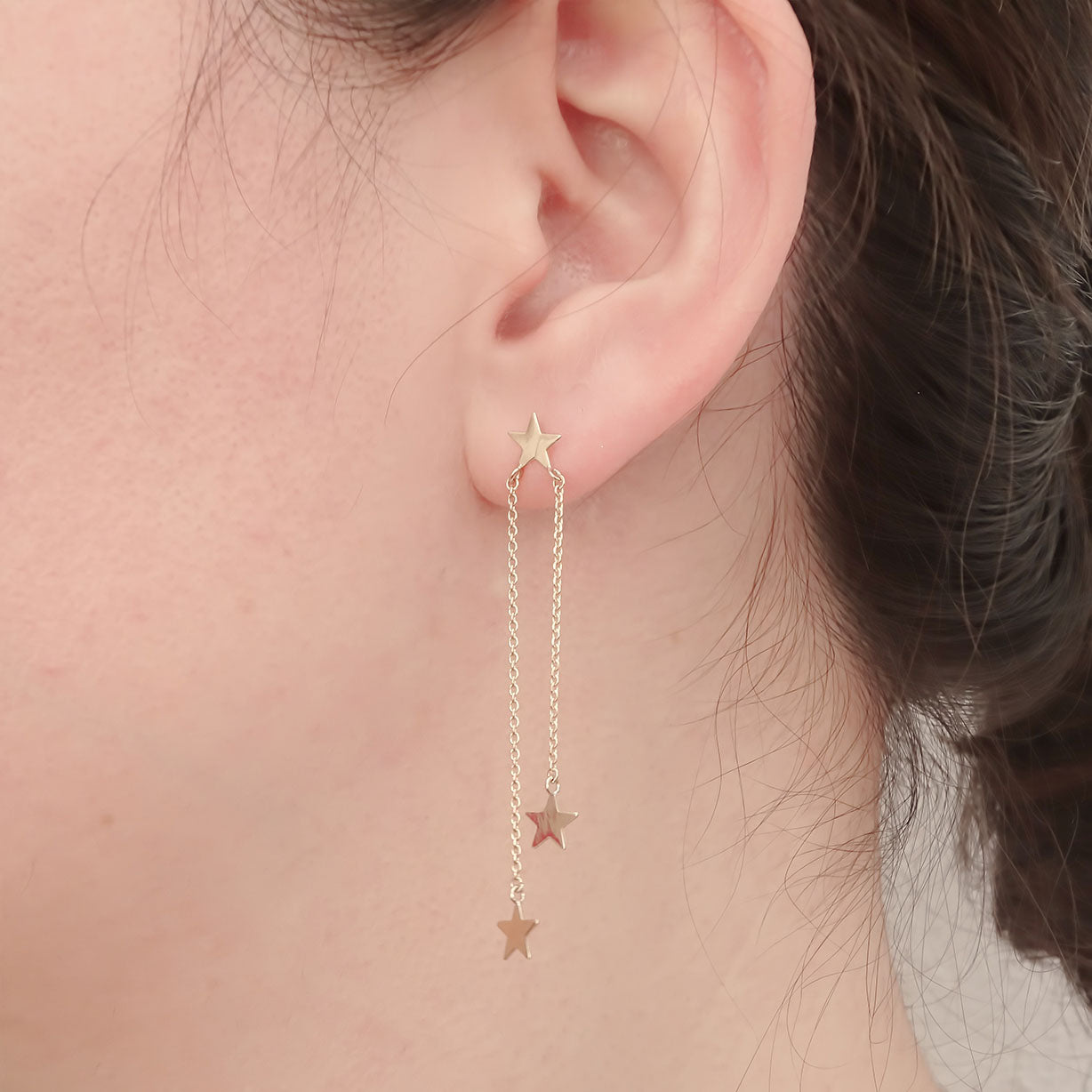 Amor Eterno - Aretes Largos Estrella / Oro Sólido 10k