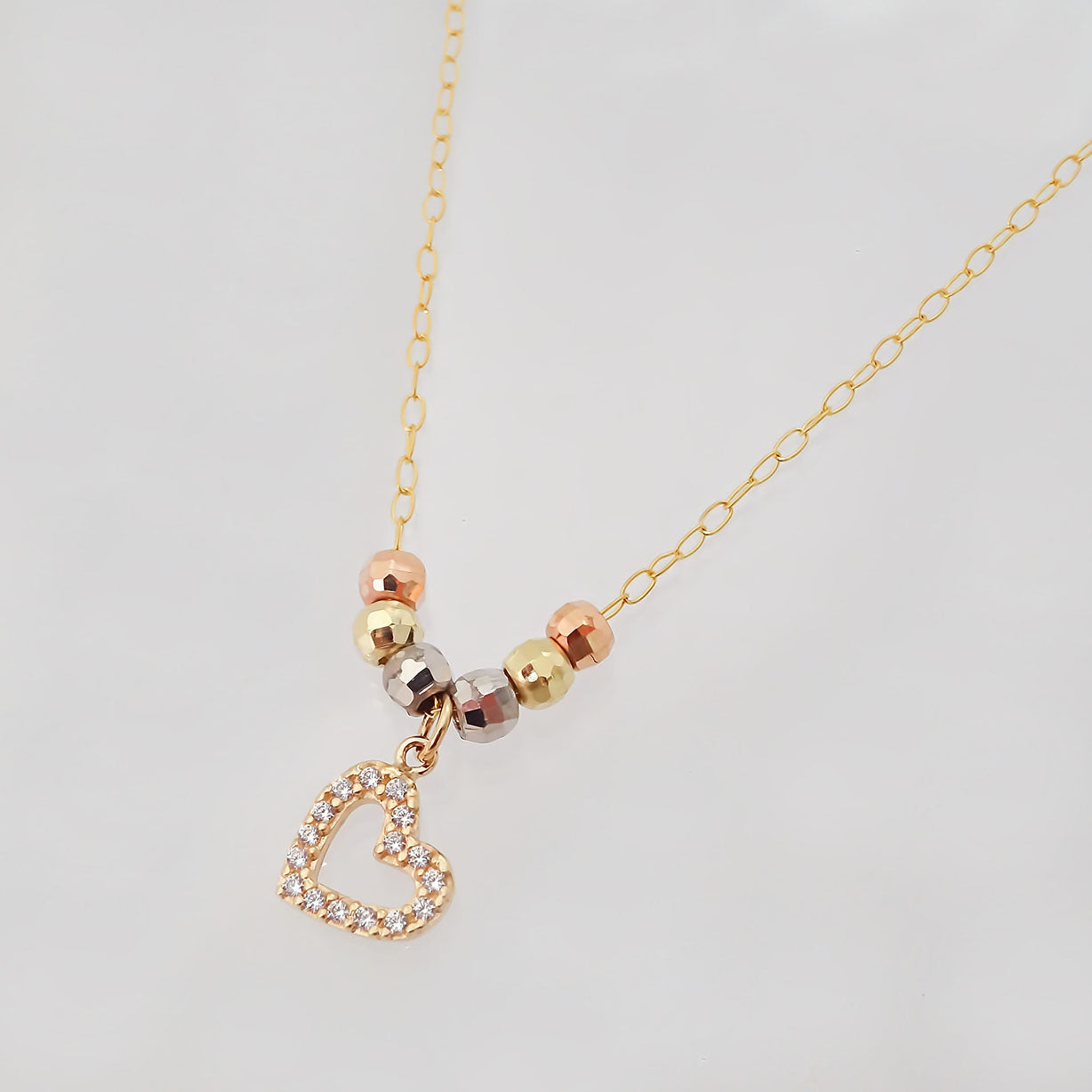 Amor Eterno - Gargantilla / Corazón 3 Oros Sólido 14k