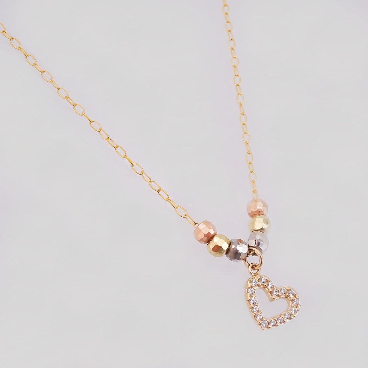 Amor Eterno - Gargantilla / Corazón 3 Oros Sólido 14k