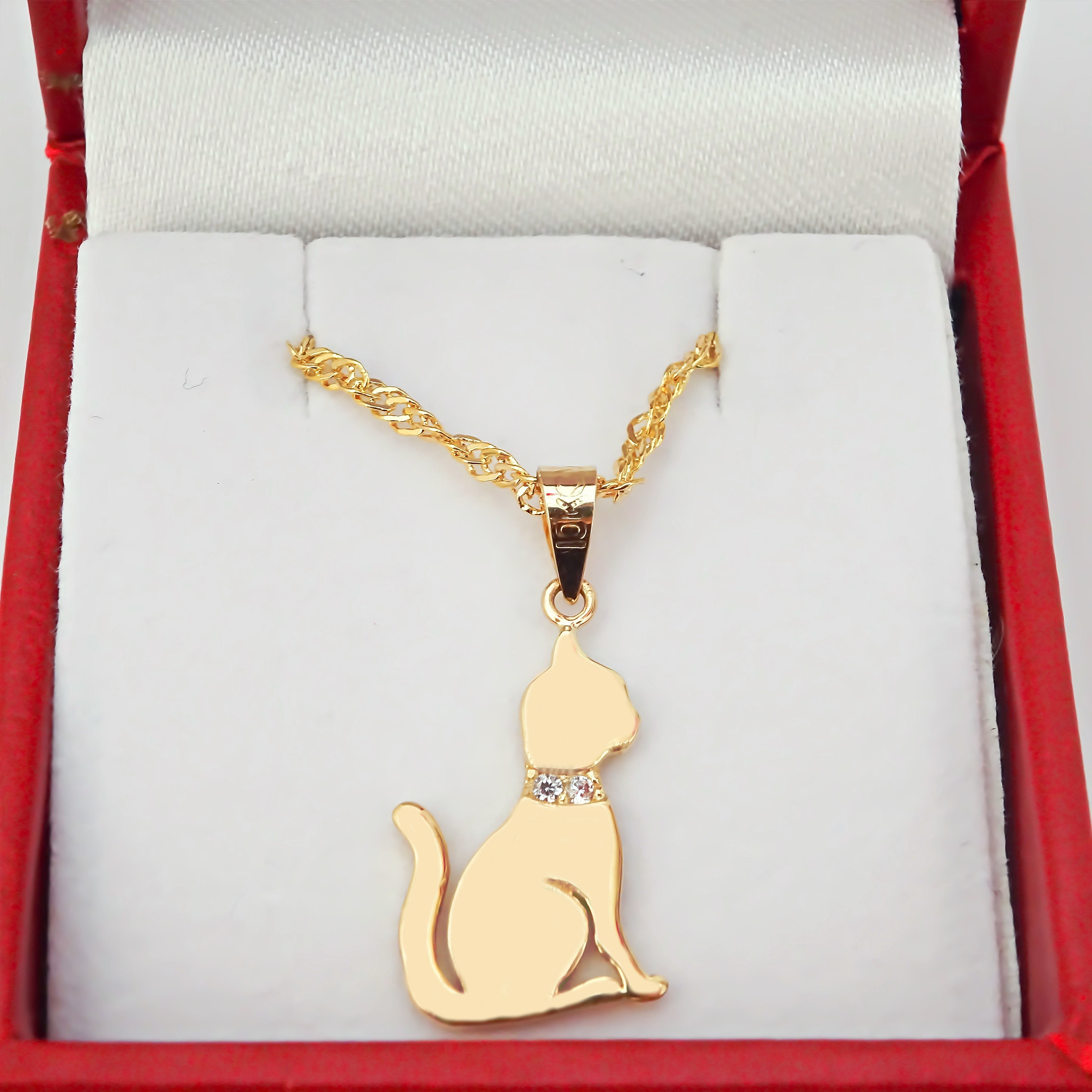 Amor Eterno - Dije Gato Oro 14k Solido + Cadena Regalo