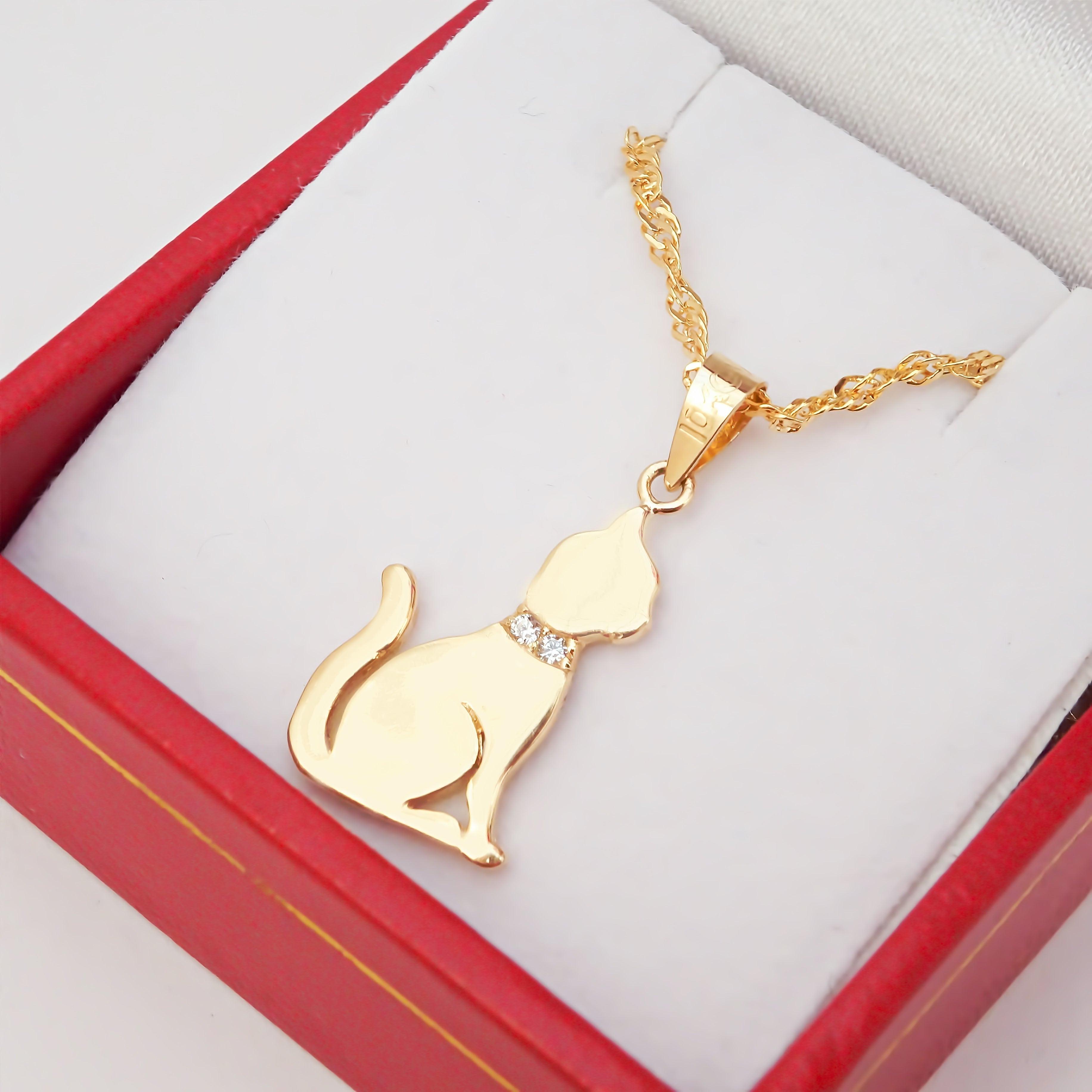 Amor Eterno - Dije Gato Oro 10k Solido + Cadena Regalo
