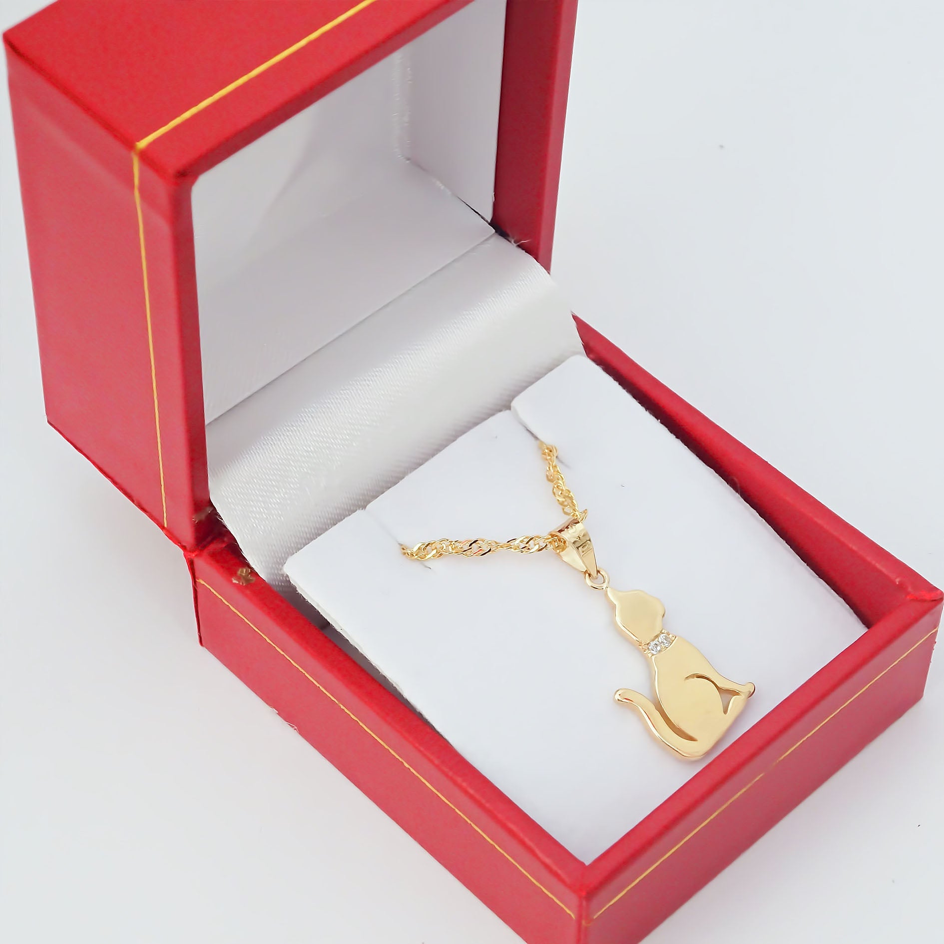 Amor Eterno - Dije Gato Oro 14k Solido + Cadena Regalo