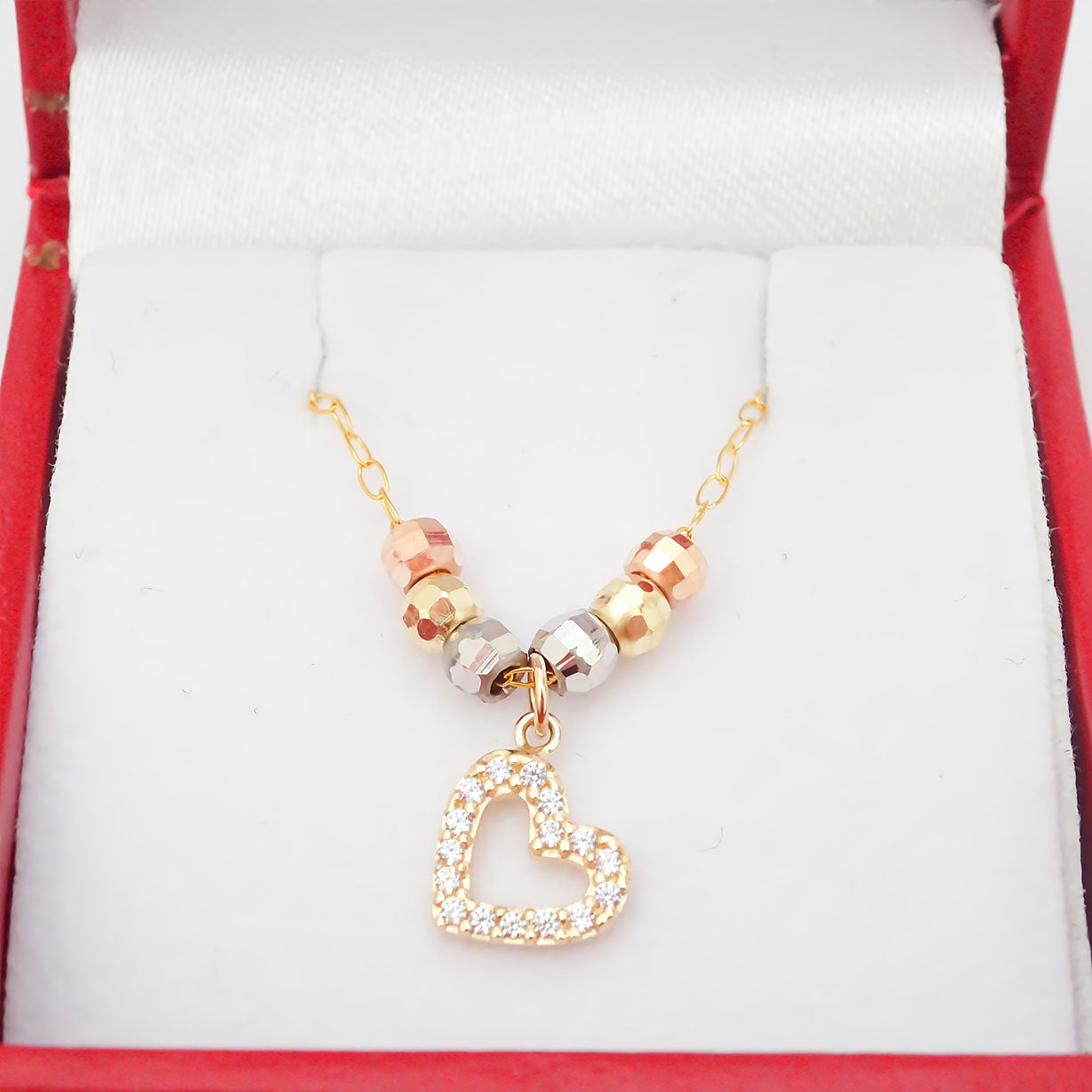 Amor Eterno - Gargantilla / Corazón 3 Oros Sólido 14k