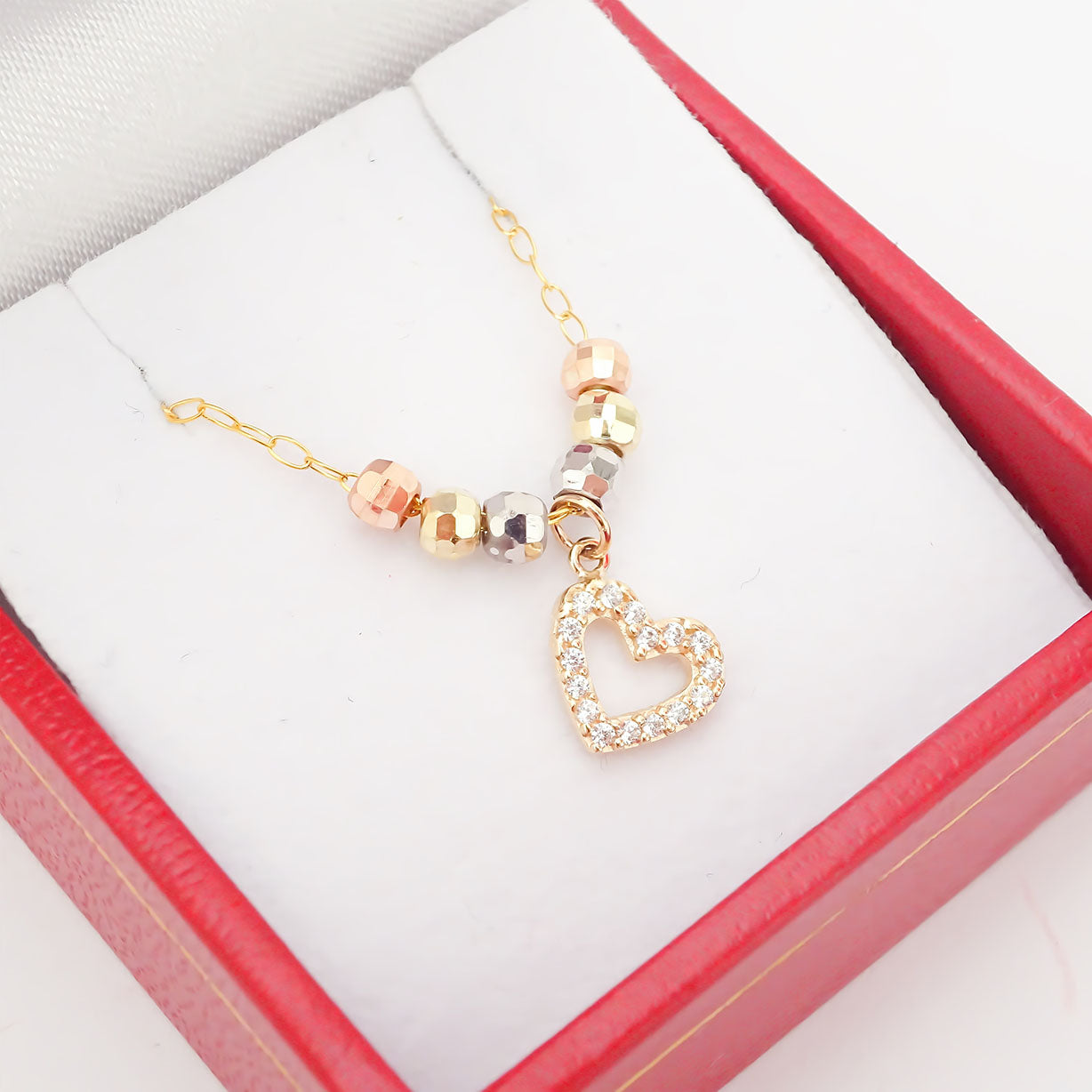 Amor Eterno - Gargantilla / Corazón 3 Oros Sólido 14k
