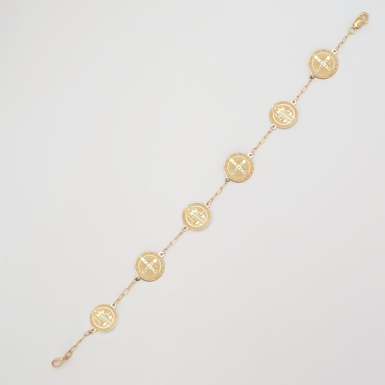 Amor Eterno - Pulsera Medalla Cruz San Benito Oro 10k Sólido
