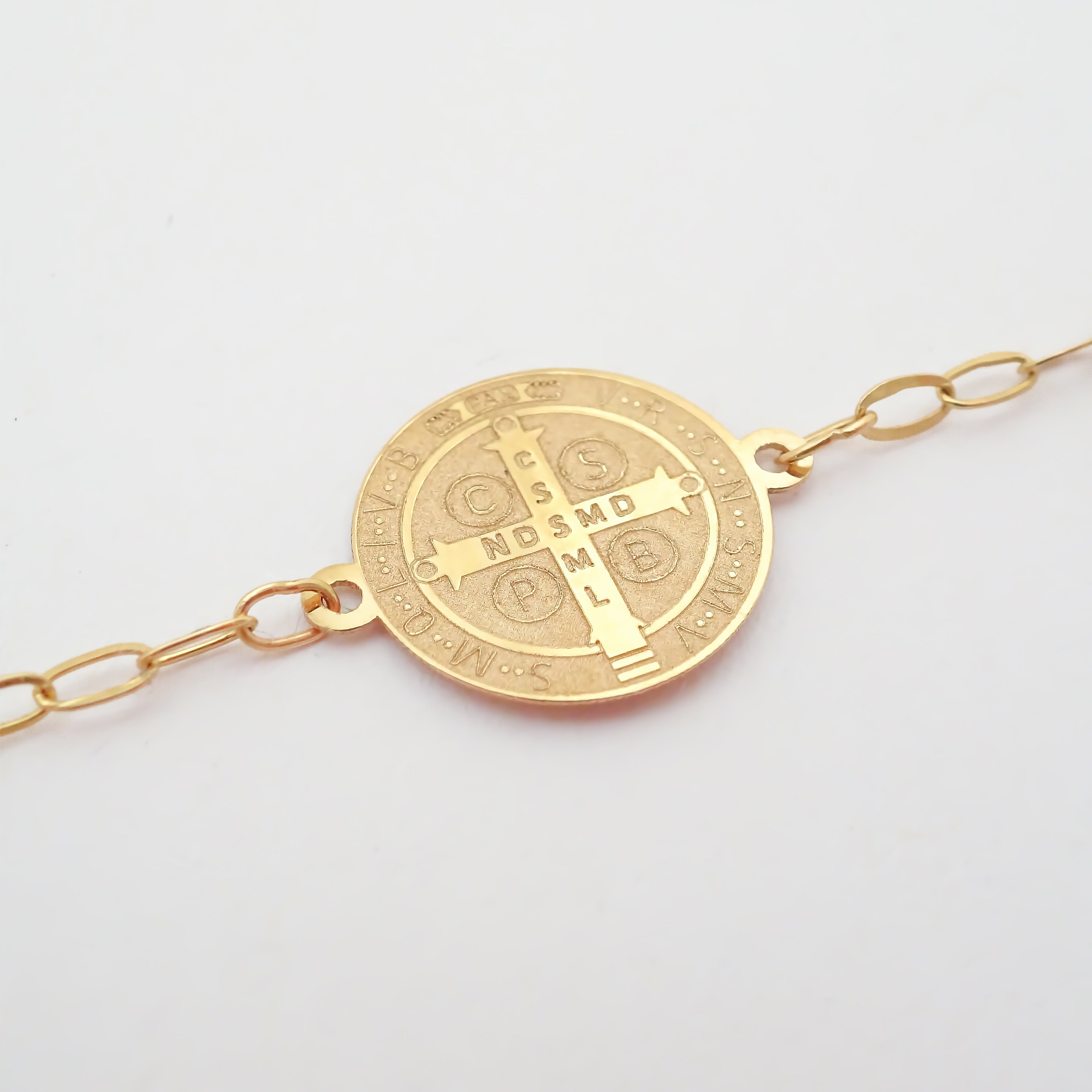 Amor Eterno - Pulsera Medalla Cruz San Benito Oro 10k Sólido