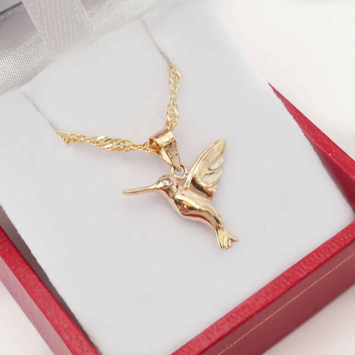 Amor Eterno - Dije Colibrí Oro Sólido 10k + Cadena Regalo