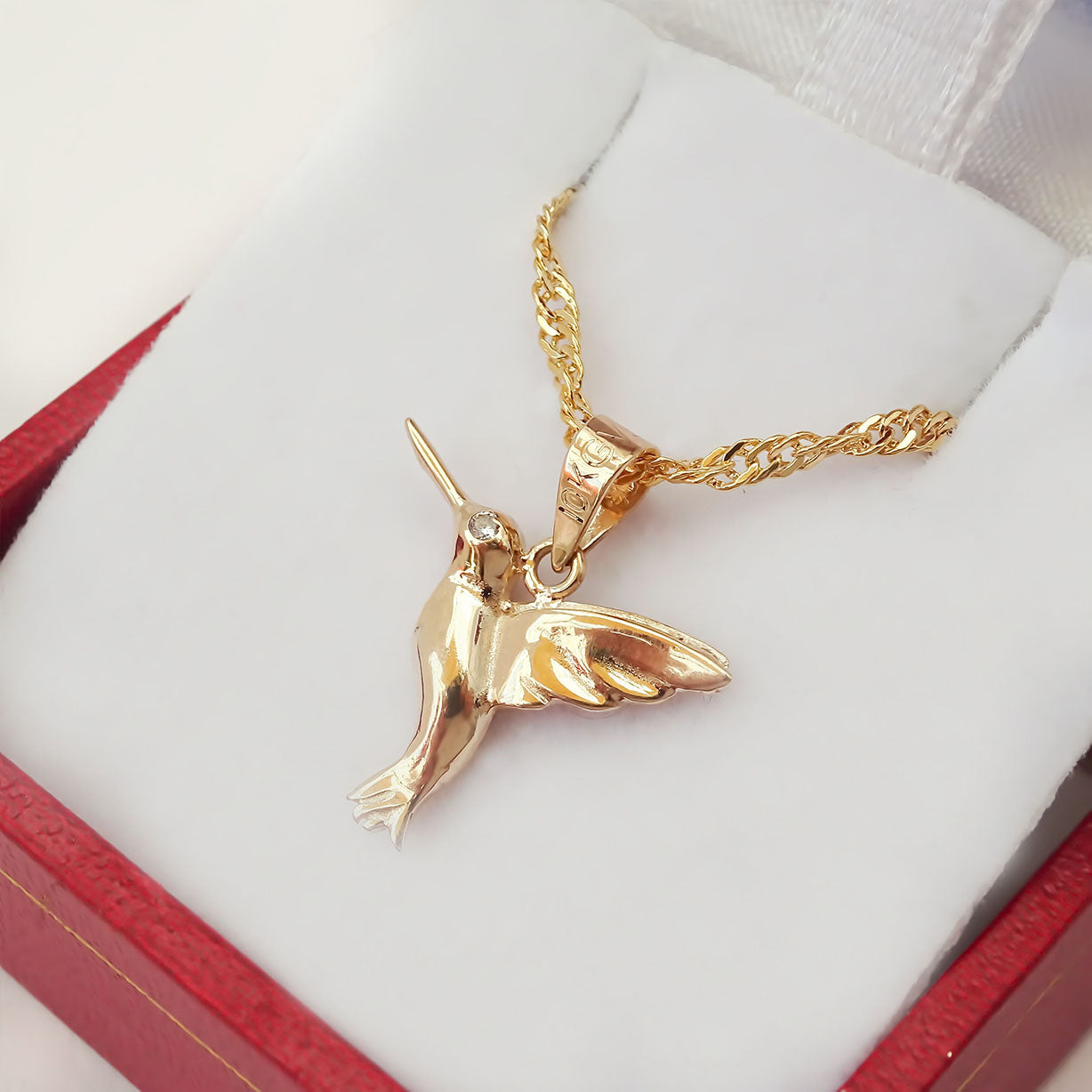Amor Eterno - Dije Colibrí Oro Sólido 10k + Cadena Regalo