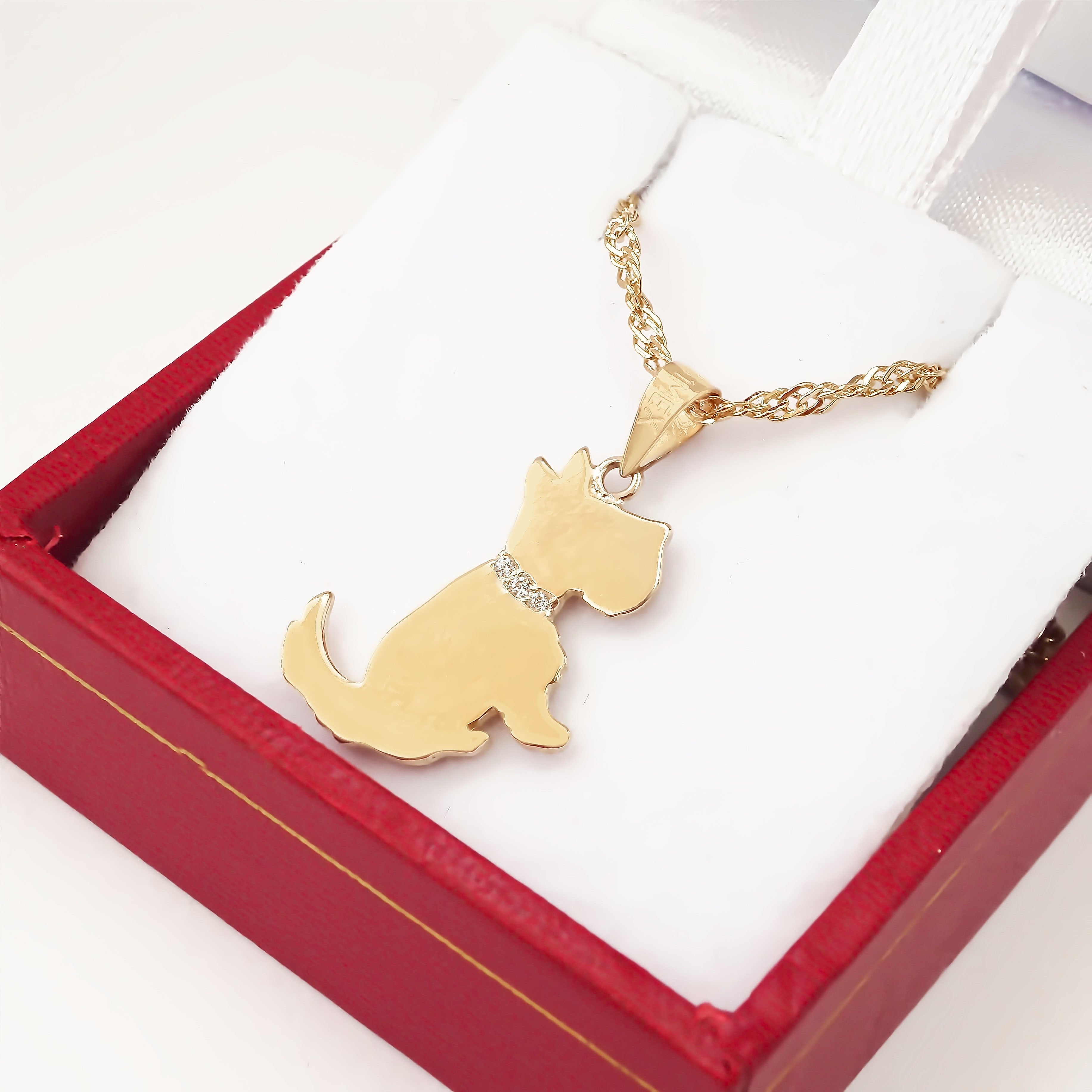 Amor Eterno - Dije Perrito Schnauzer Oro 14k + Cadena de Regalo