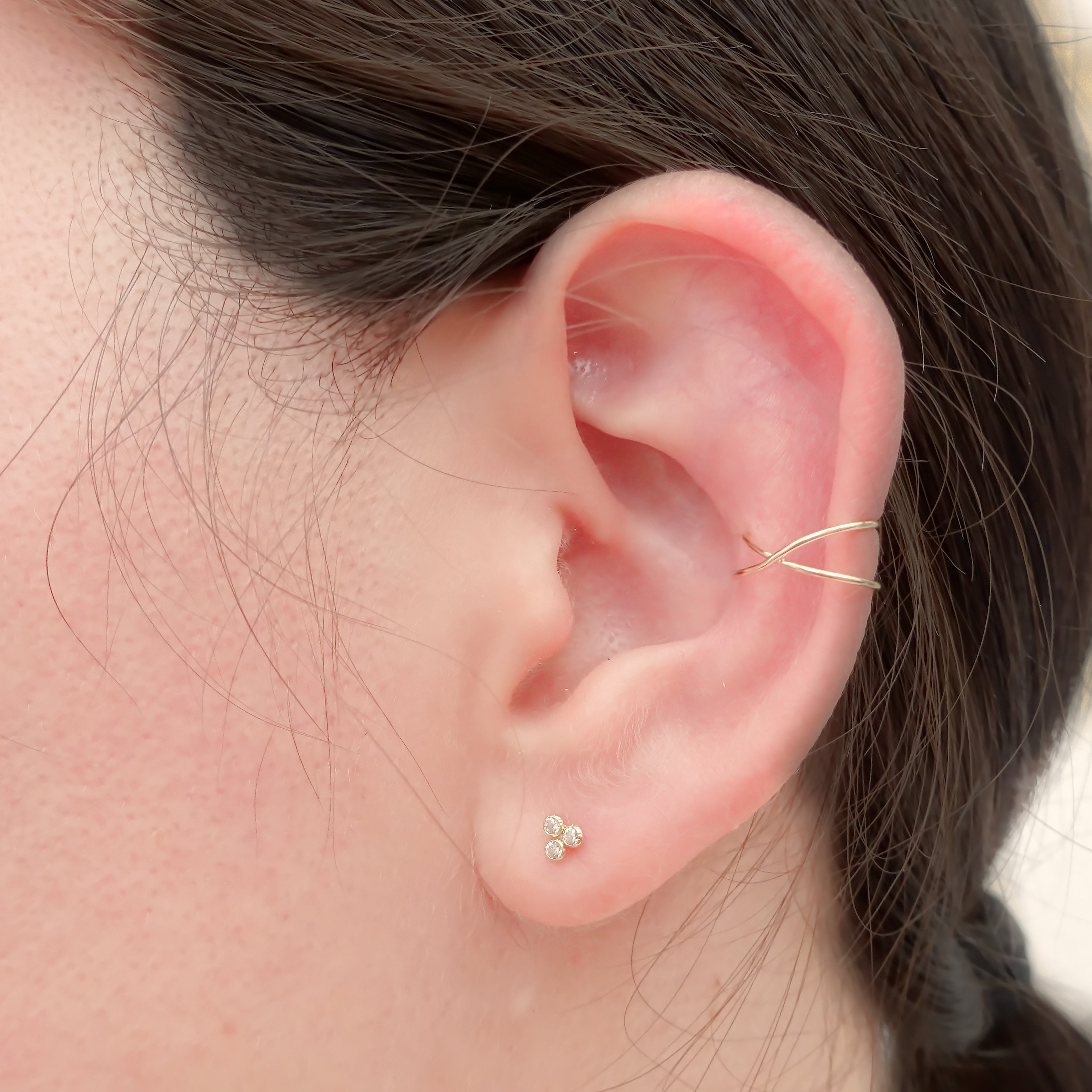 Amor Eterno - Earcuff X / Aretes Falsa Perforación / Oro 10k