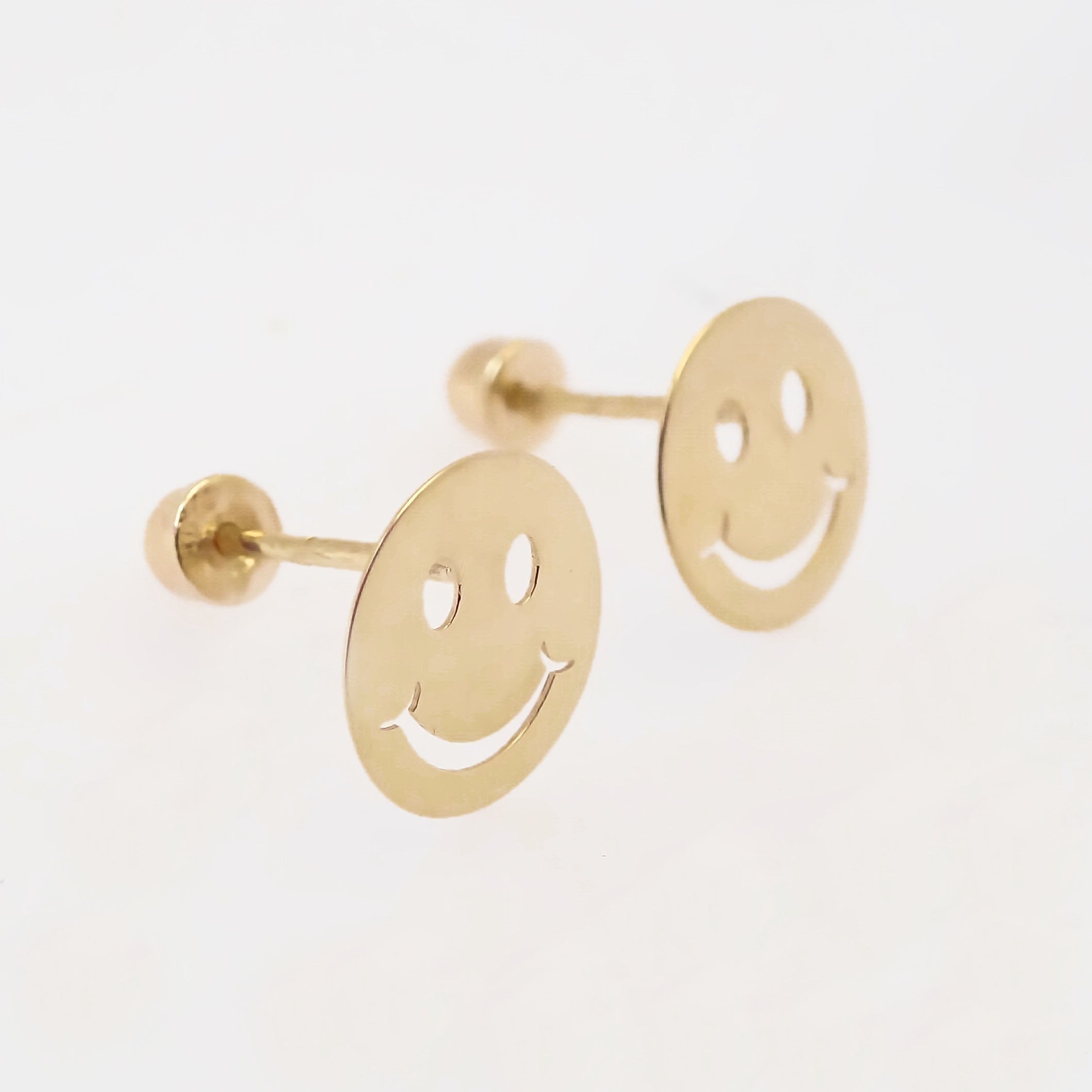 Amor Eterno - Broqueles Tachuela / Aretes / Oro Sólido 10k / Carita Feliz