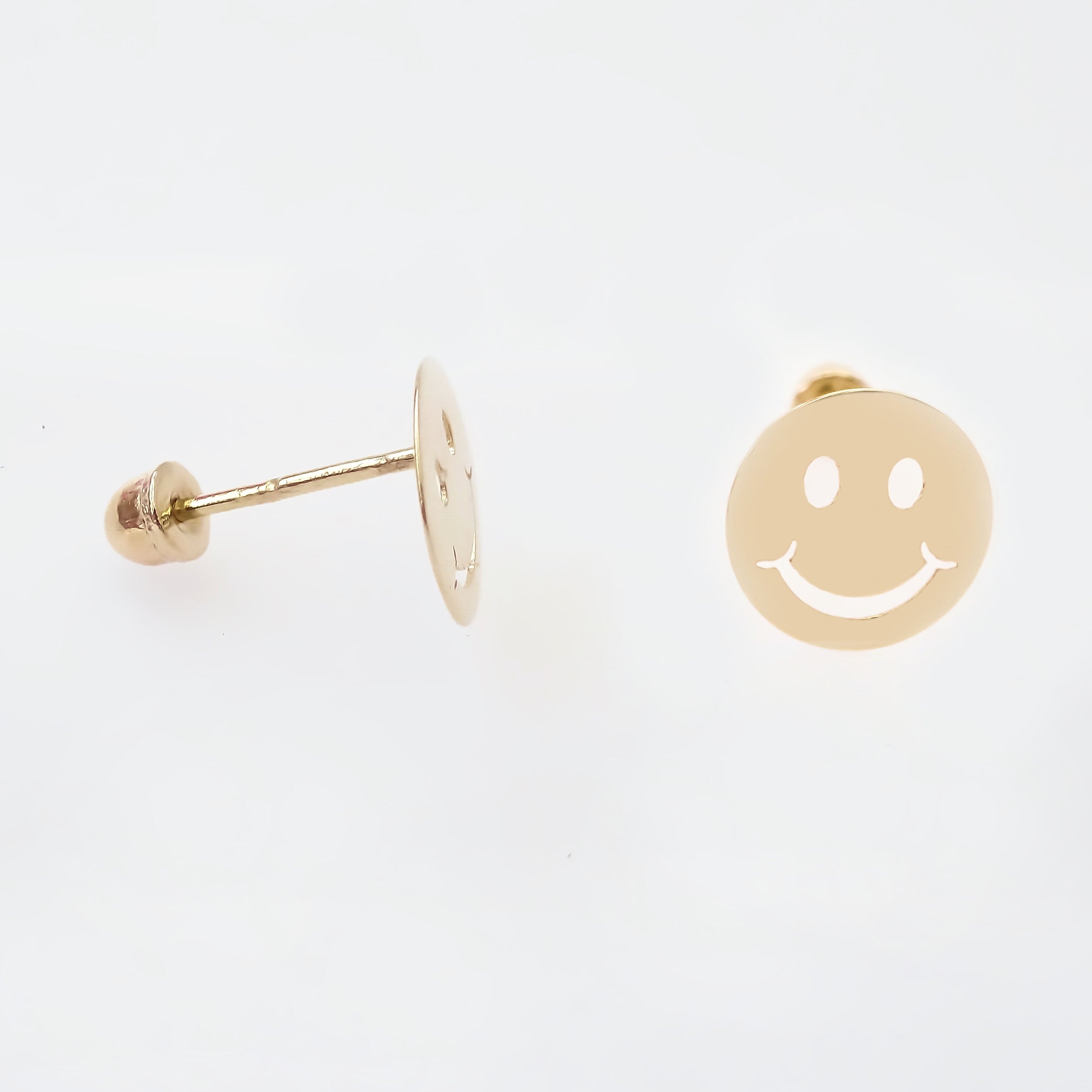 Amor Eterno - Broqueles Tachuela / Aretes / Oro Sólido 10k / Carita Feliz