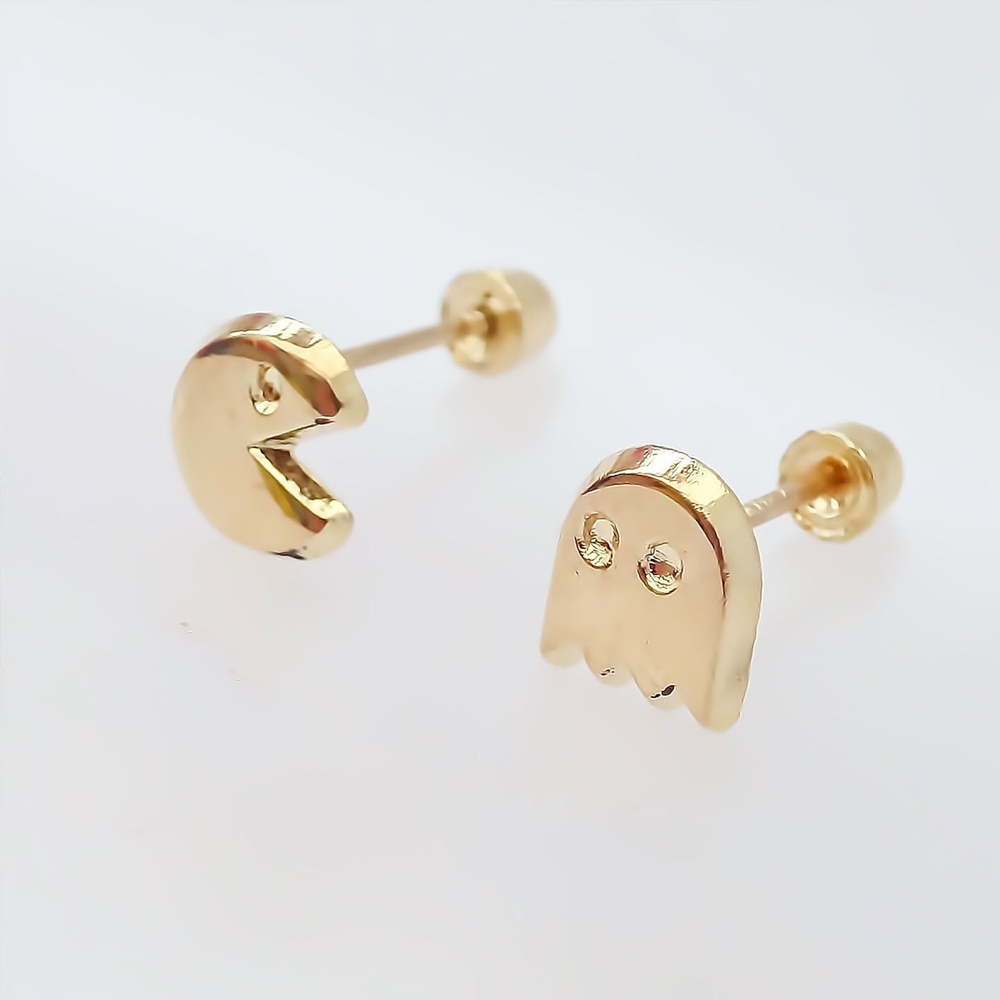 Amor Eterno - Broqueles Par Pacman Fantasma Aretes / Oro 10k