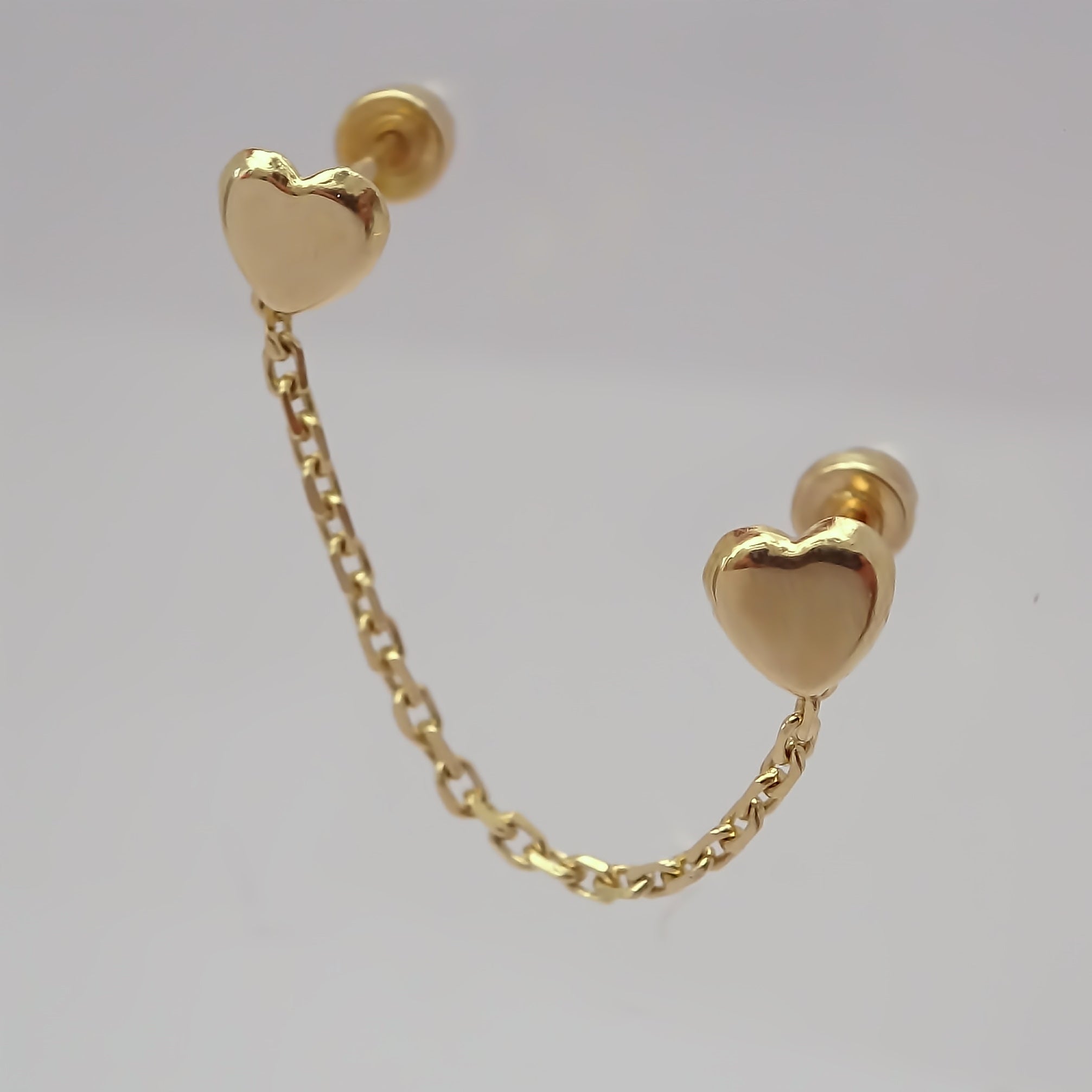 Amor Eterno - 2 Broquel Aretes Cadena Estrella - Corazón / 10k