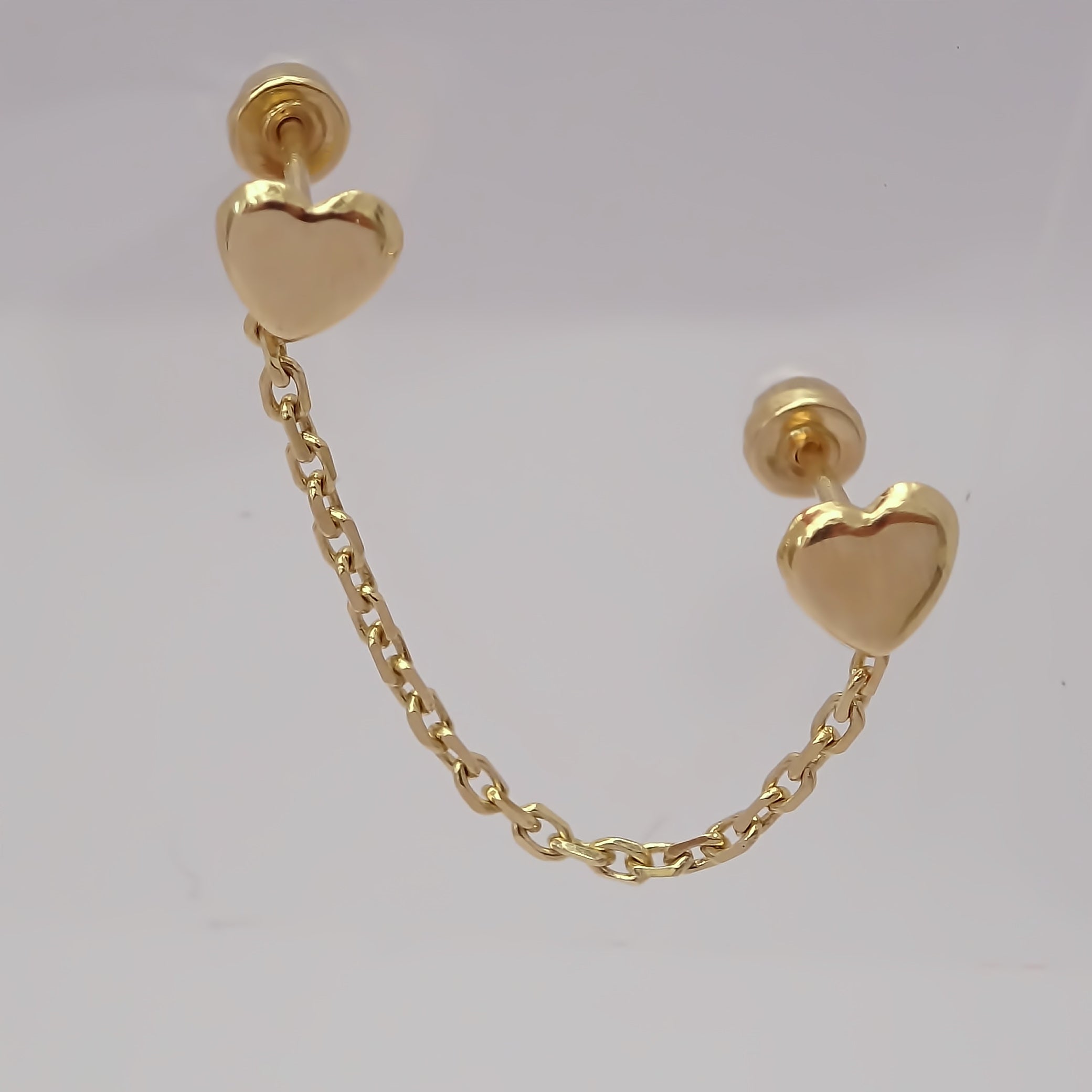 Amor Eterno - Broquel Aretes Cadena Corazón - Corazón Oro 10k