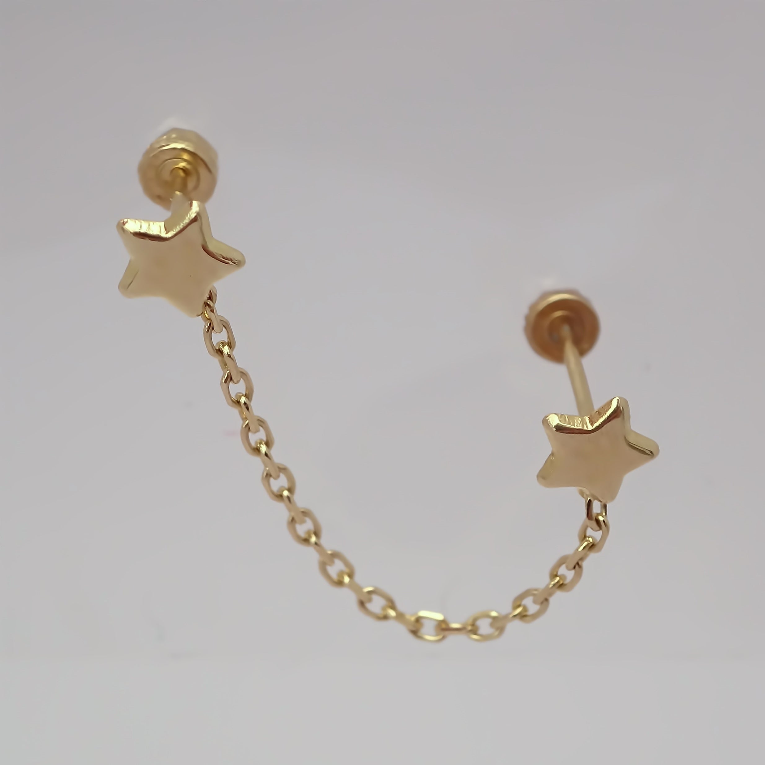 Amor Eterno - 2 Broquel Aretes Cadena Estrella - Corazón / 10k