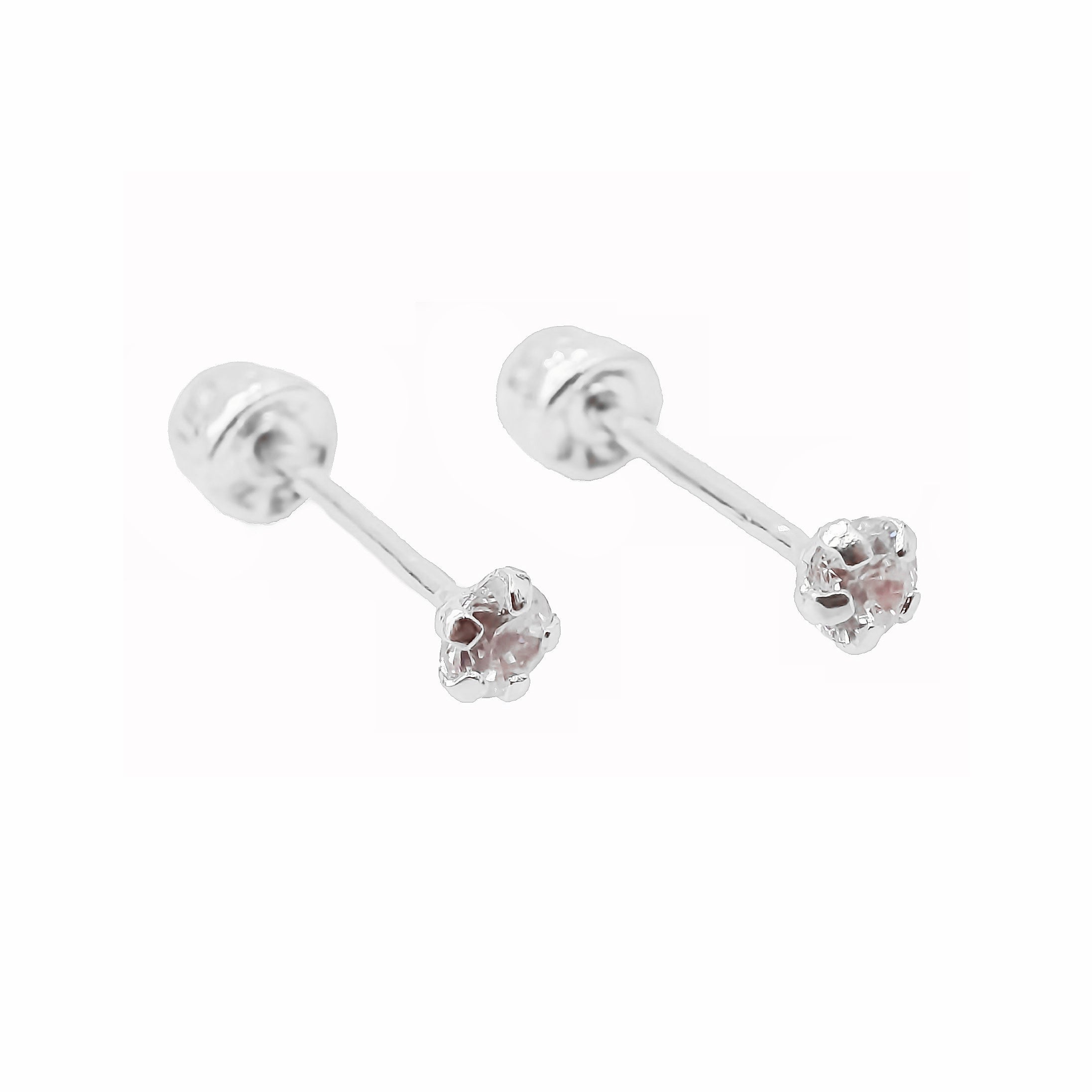 Amor Eterno - Broqueles Recto Mini Bebé / Aretes / Oro 10k / Blanco