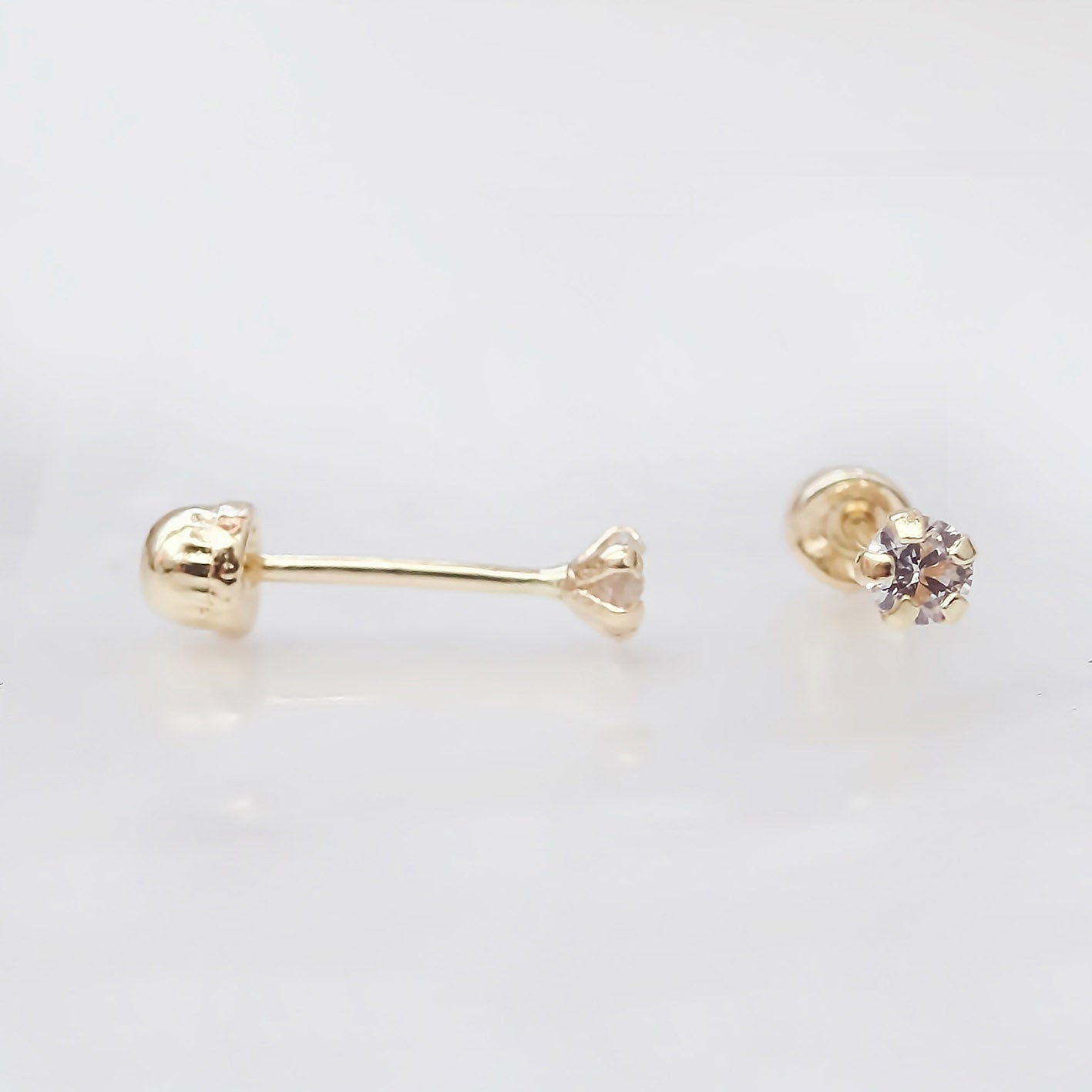 Amor Eterno - Broqueles Recto Mini Bebé / Aretes / Oro 10k / Transparente