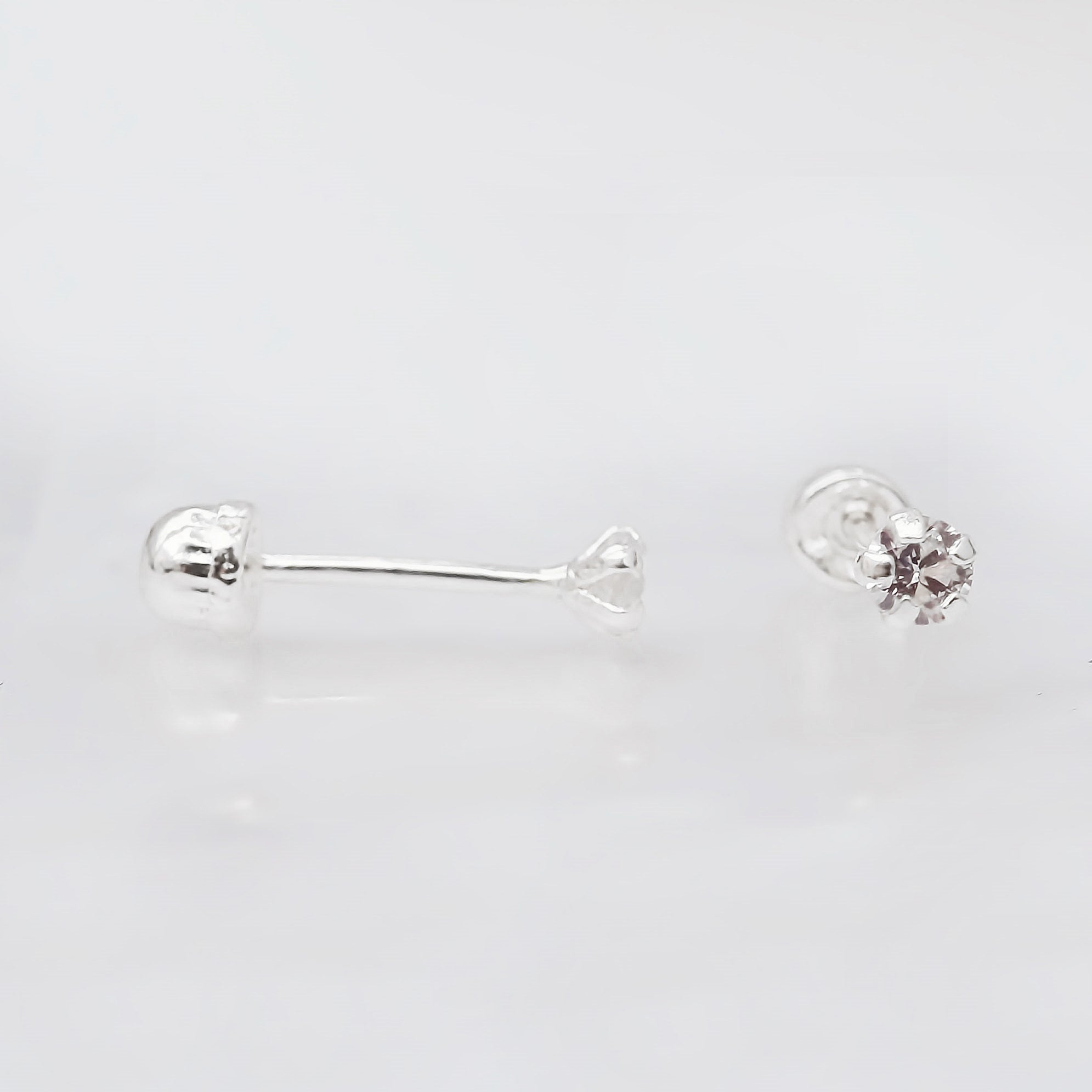 Amor Eterno - Broqueles Recto Mini Bebé / Aretes / Oro 10k / Blanco