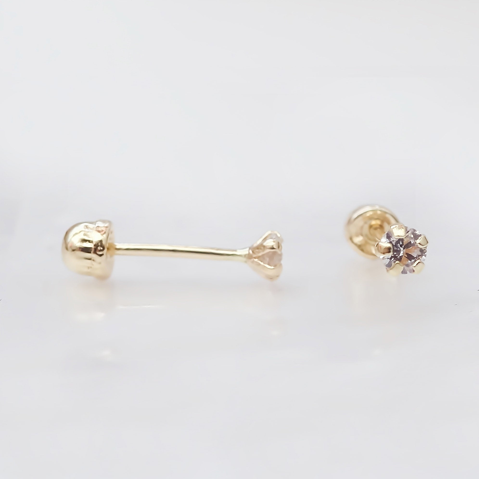 Amor Eterno - Broqueles Recto Mini Bebé / Aretes / Oro 10k / Transparente