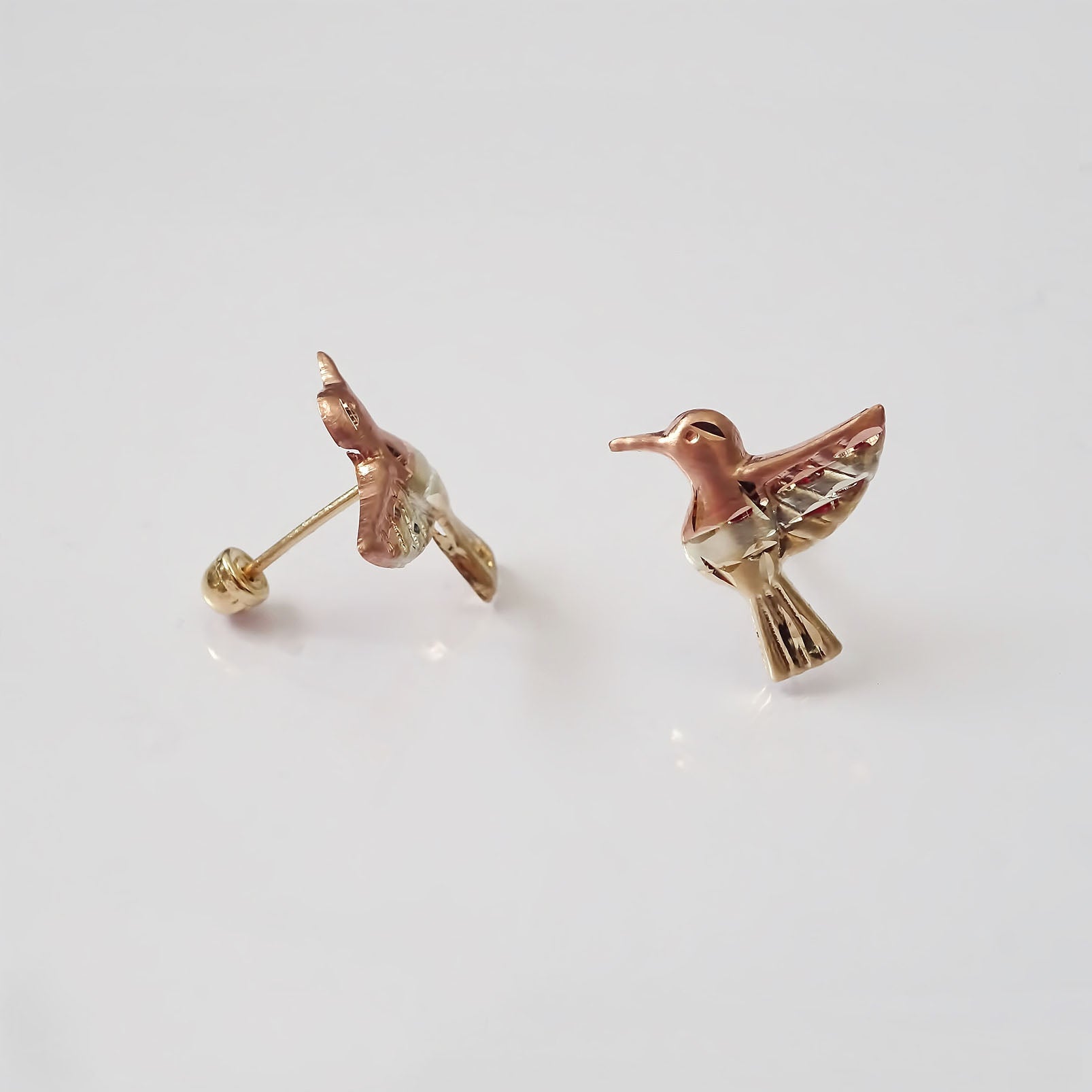 Amor Eterno - Broqueles Aretes Colibrí / Oro Florentino 10k
