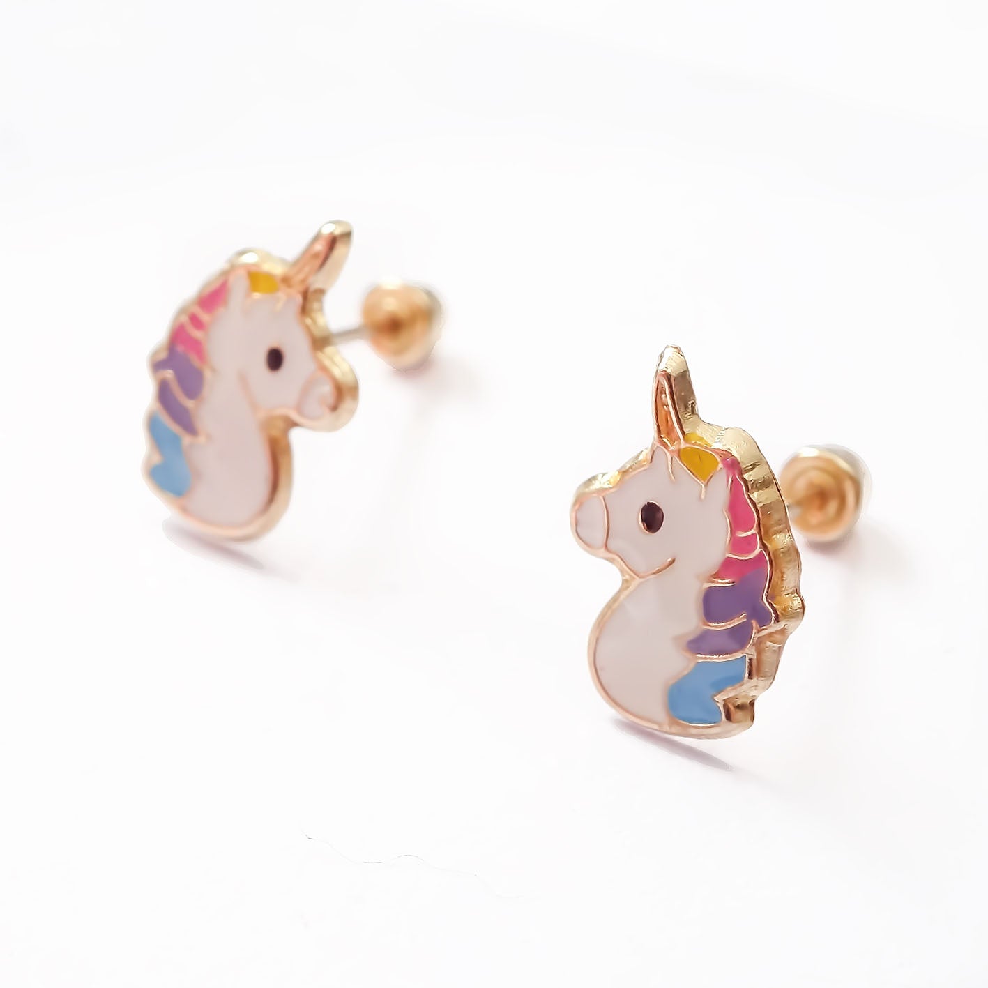 Amor Eterno - Broquel / Arete / Oro Sólido 10k De Unicornio Arcoiris