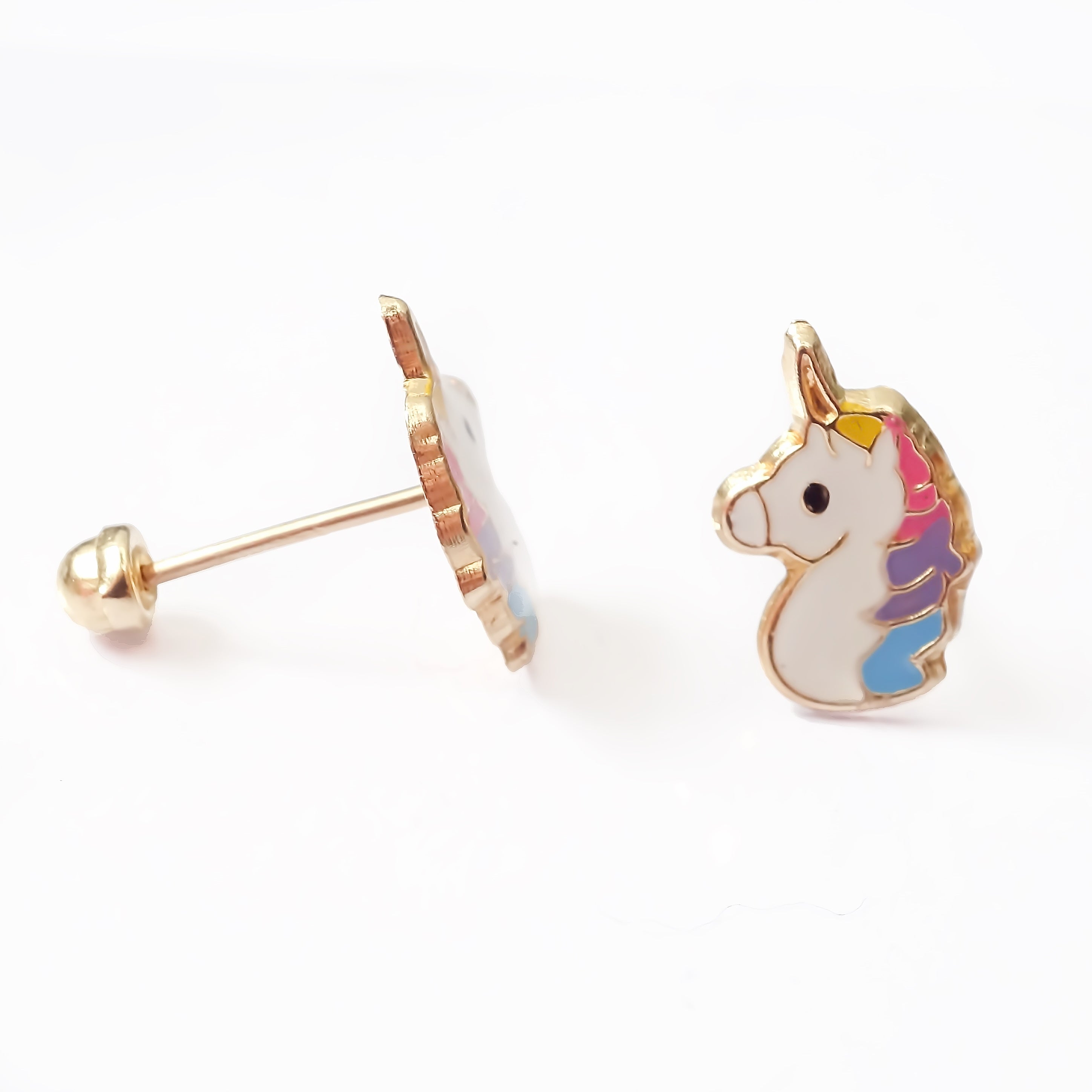 Amor Eterno - Broquel / Arete / Oro Sólido 10k De Unicornio Arcoiris