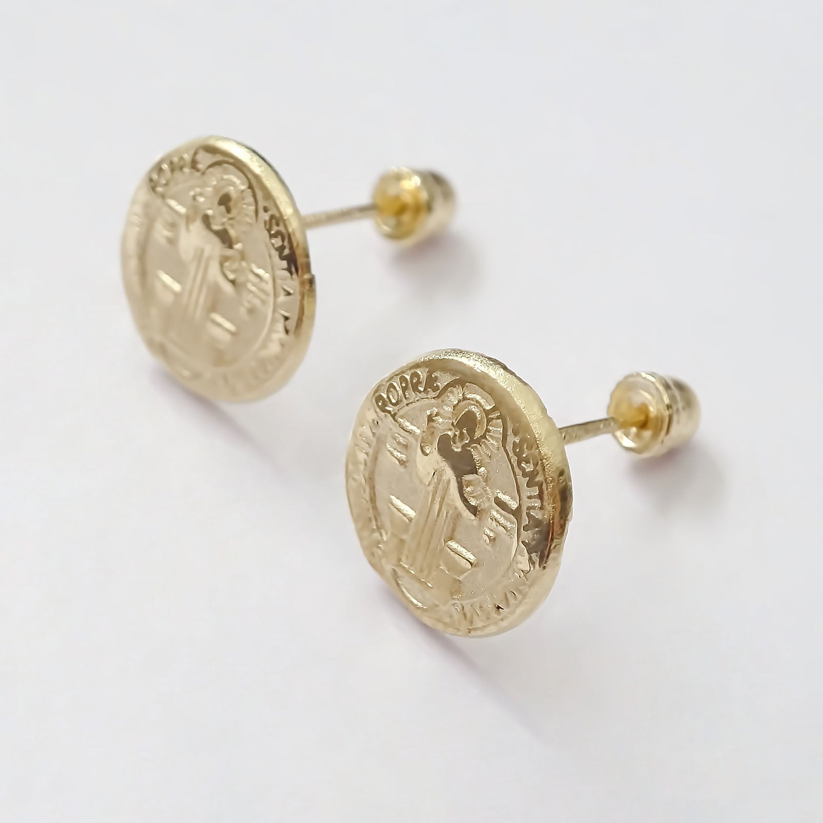 Amor Eterno - Broqueles Botón San Benito / Aretes / Oro 10k