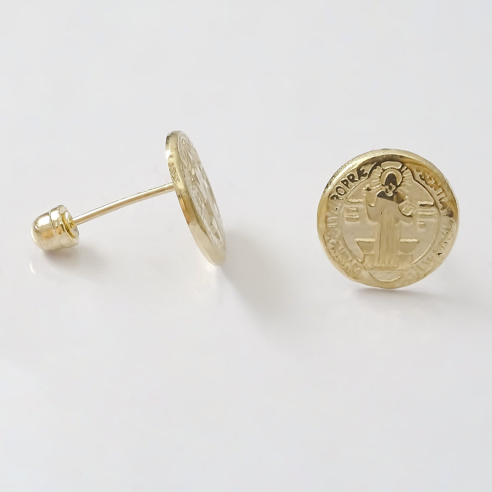 Amor Eterno - Broqueles Botón San Benito / Aretes / Oro 10k