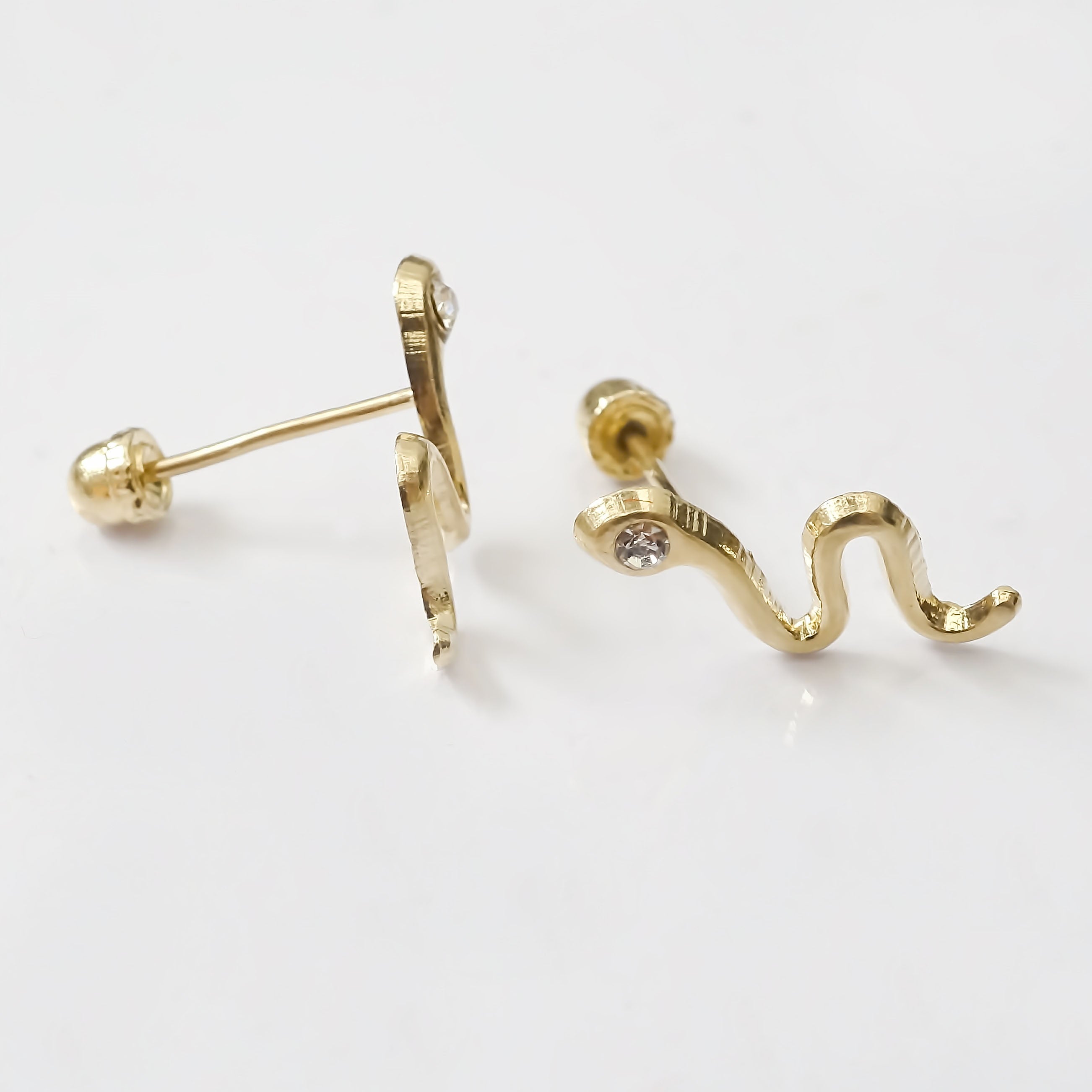 Amor Eterno - Broqueles Serpiente Vibora / Aretes / Oro 10k / Transparente