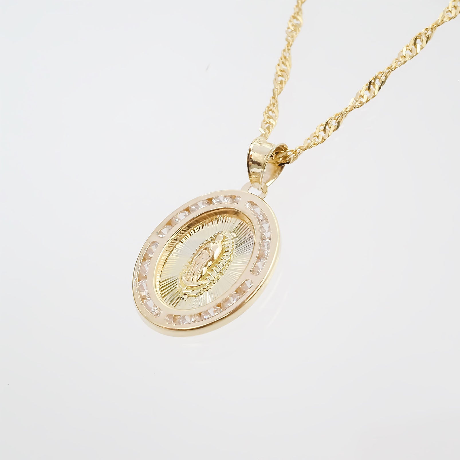 Amor Eterno - Dije Medalla Virgen / 3 Oros 10k Cadena Regalo