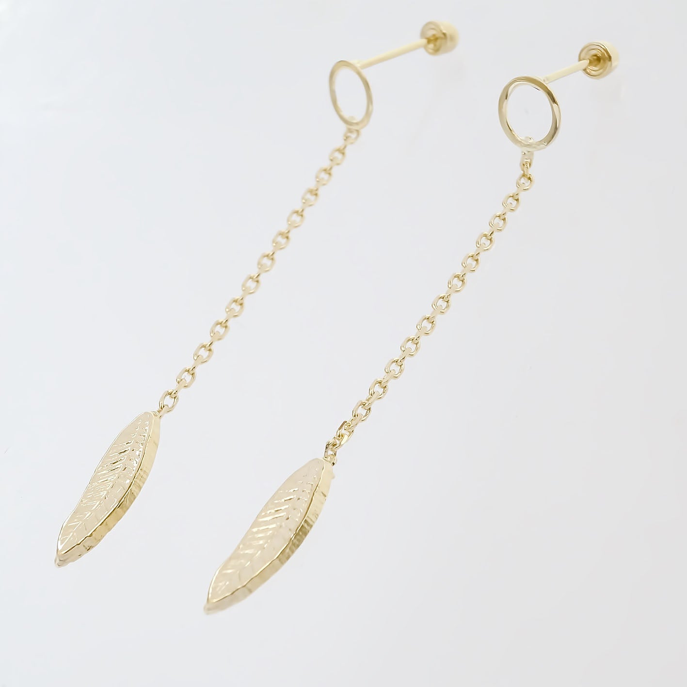 Amor Eterno - Aretes Largos / Oro Sólido 10k Pluma