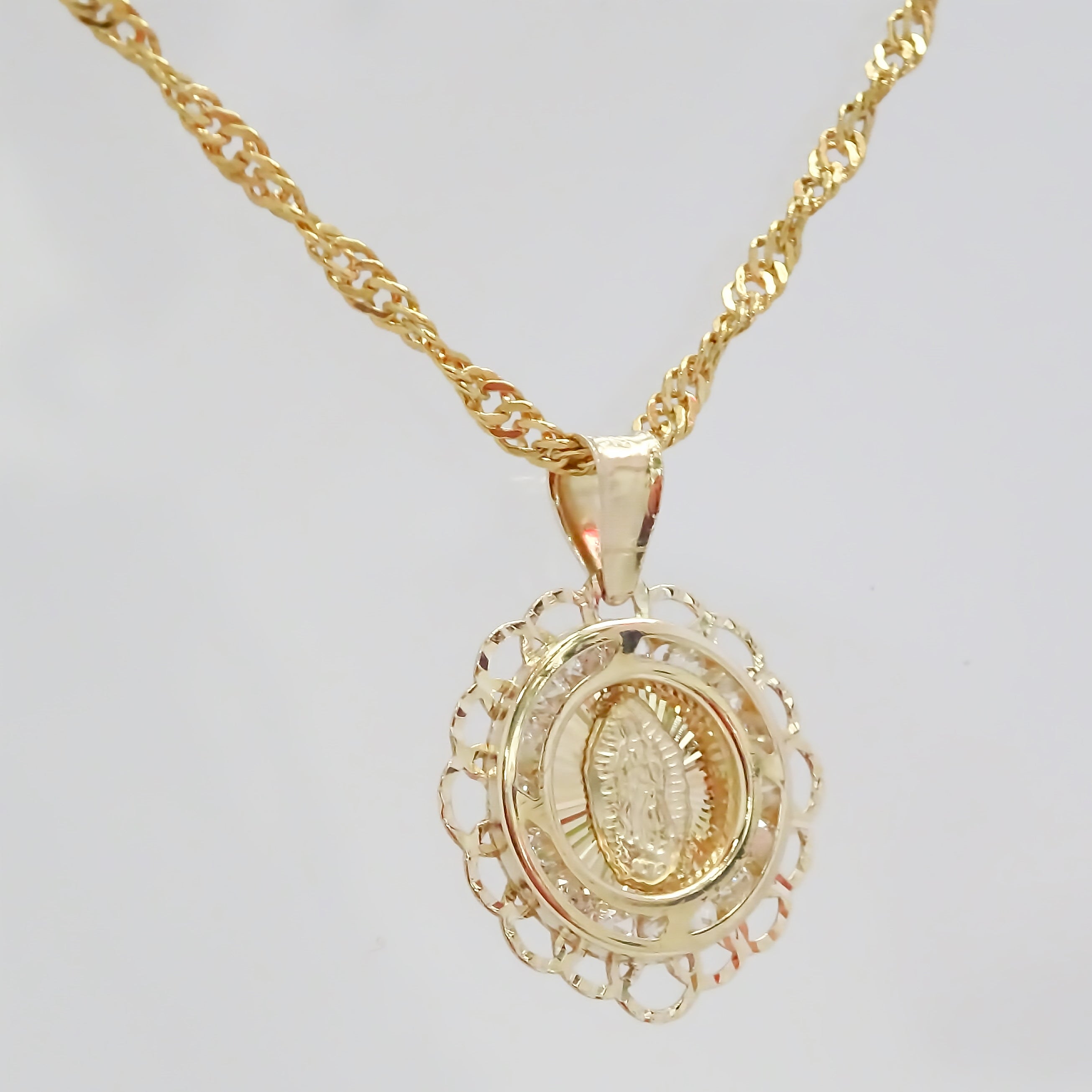 Amor Eterno - Medalla Virgen Flor Oro Sólido + Cadena Regalo