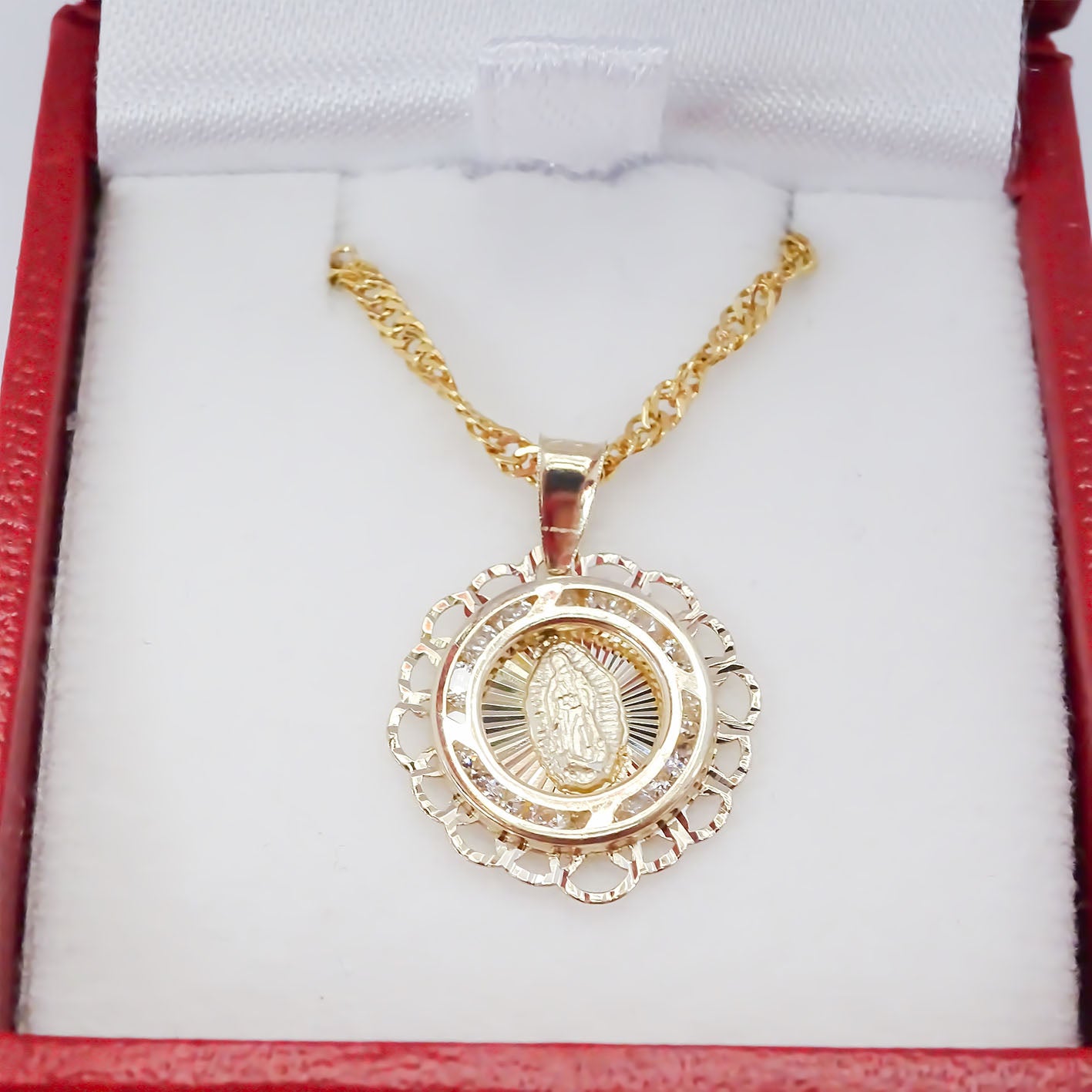 Amor Eterno - Medalla Virgen Flor Oro Sólido + Cadena Regalo