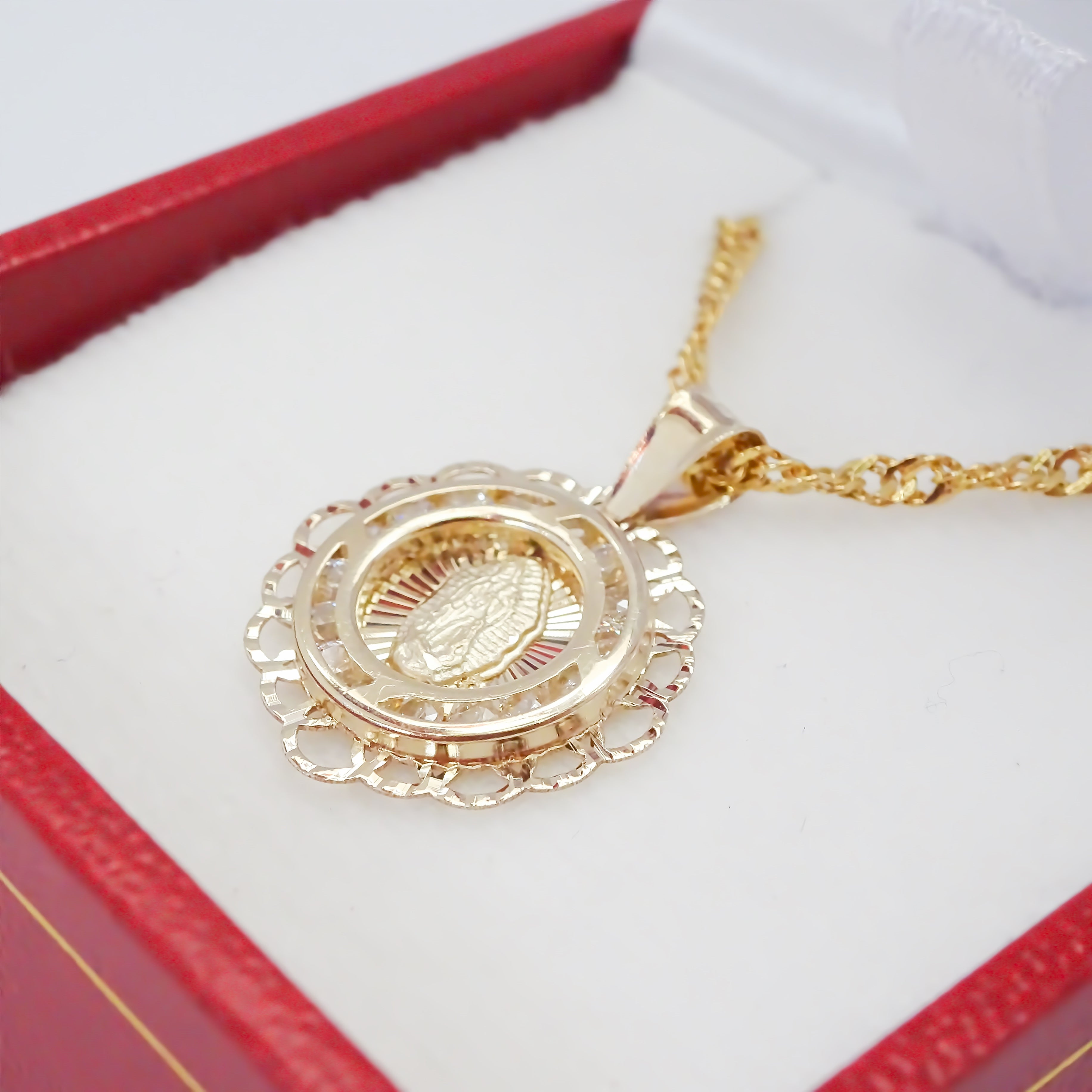 Amor Eterno - Medalla Virgen Flor Oro Sólido + Cadena Regalo