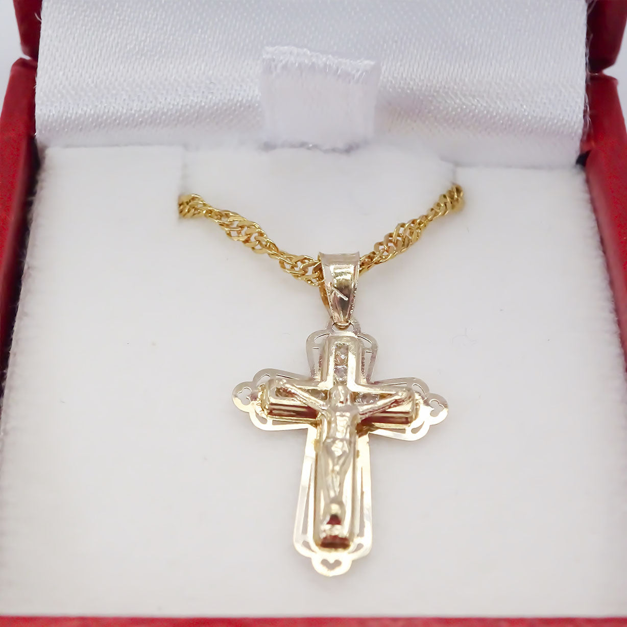 Amor Eterno - Dije Crucifijo Cristo Vitral / Oro 10k