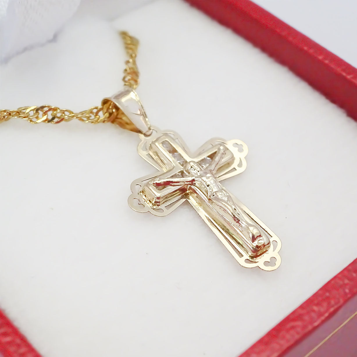Amor Eterno - Dije Crucifijo Cristo Vitral / Oro 10k