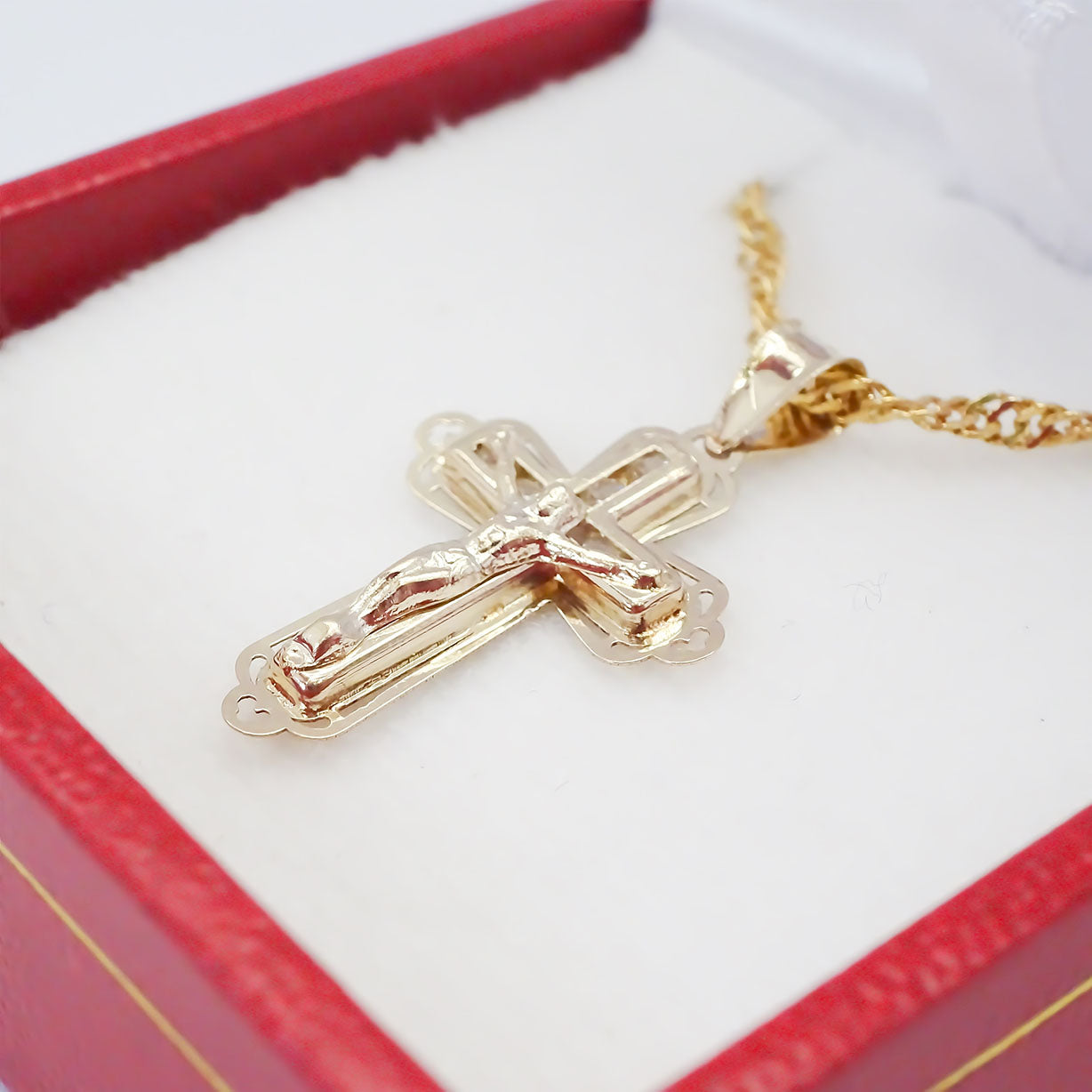 Amor Eterno - Dije Crucifijo Cristo Vitral / Oro 10k