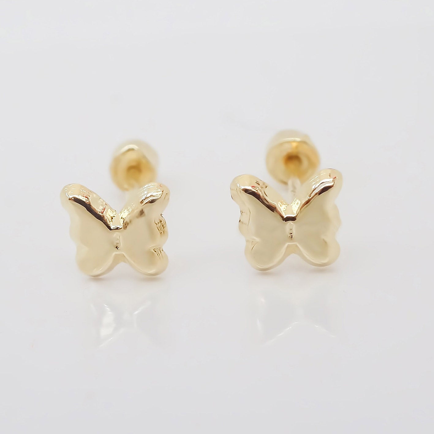 Amor Eterno - Broqueles Mariposa Bebé Aretes Oro Sólido 10k