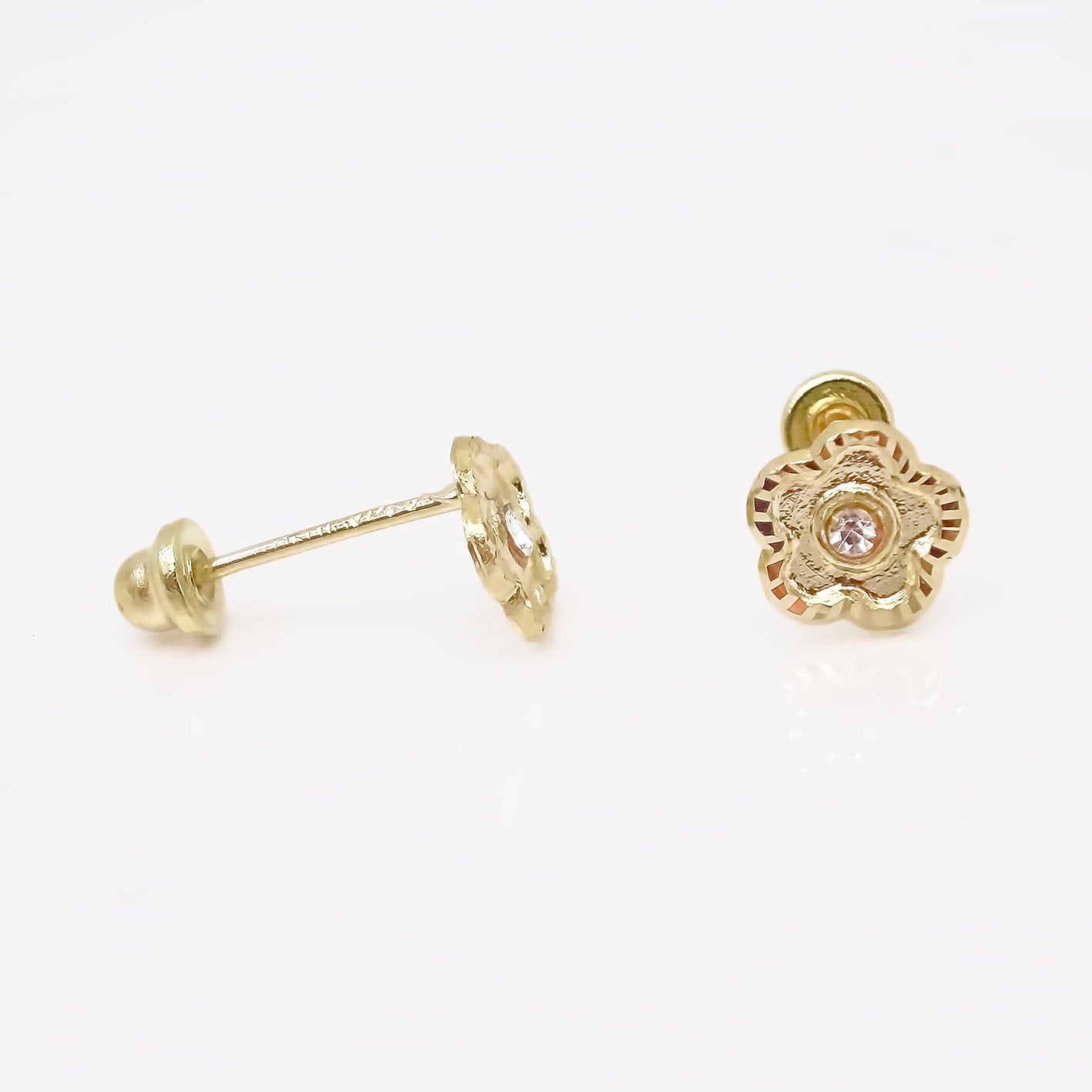 Amor Eterno - Broqueles Margarita Facetada / Aretes Oro 10k