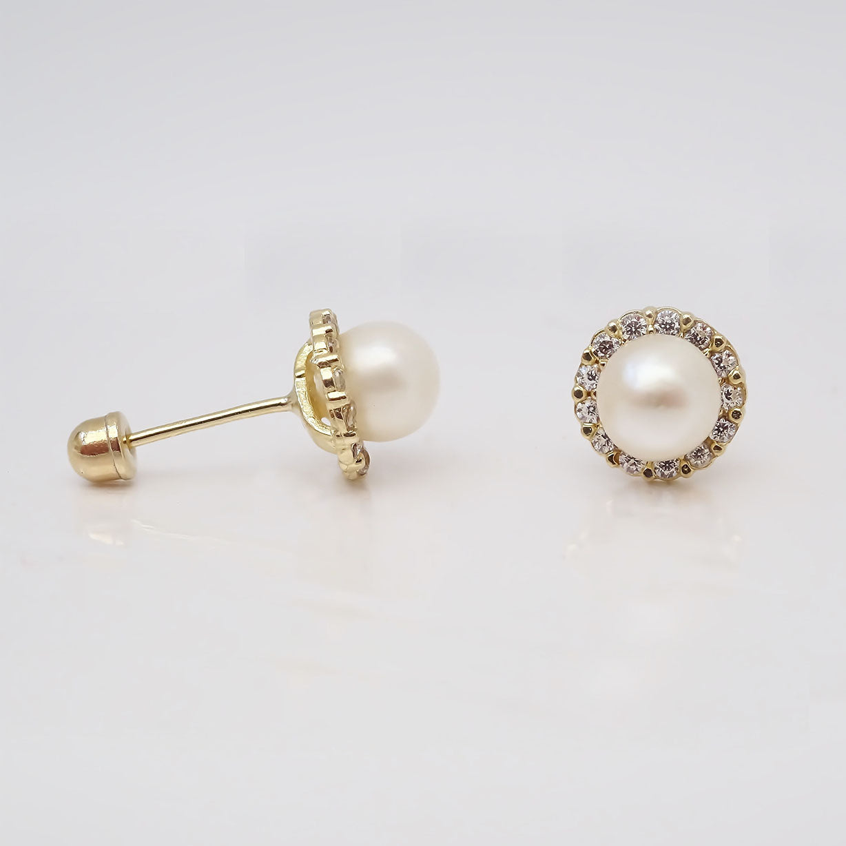 Amor Eterno - Broqueles Perla Diamantes/ Aretes Oro 10k