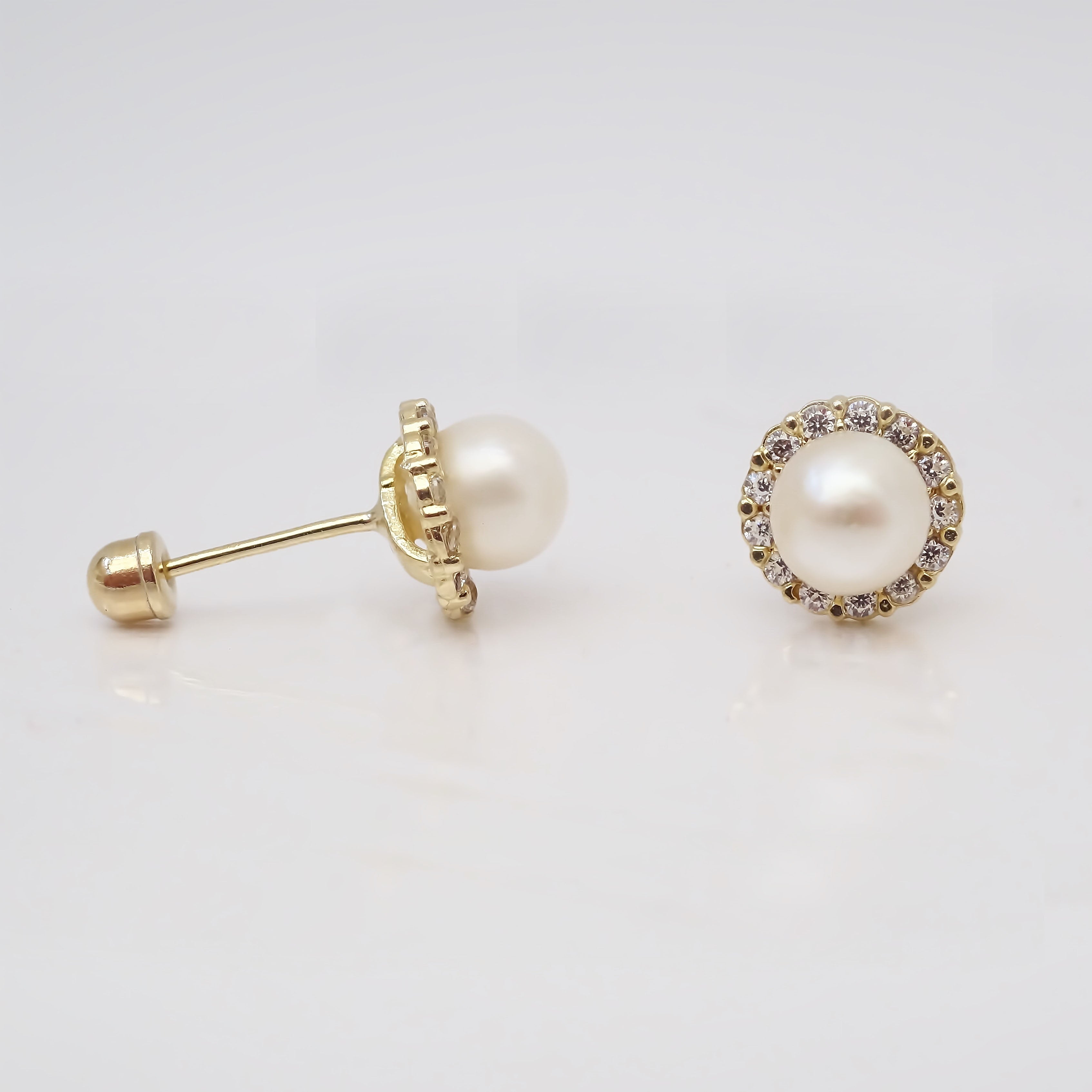 Amor Eterno - Broqueles Perla Diamantes/ Aretes Oro 10k