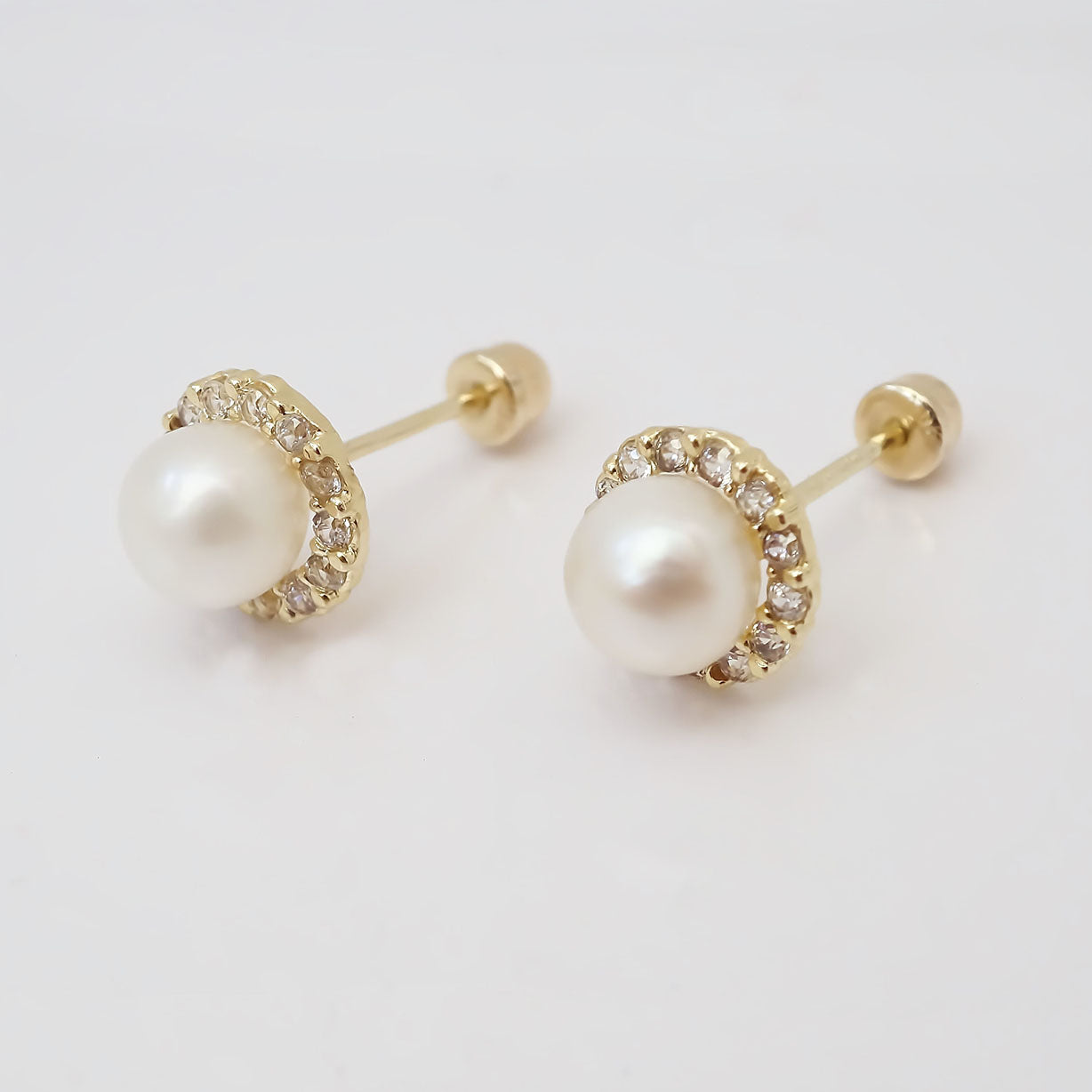 Amor Eterno - Broqueles Perla Diamantes/ Aretes Oro 10k