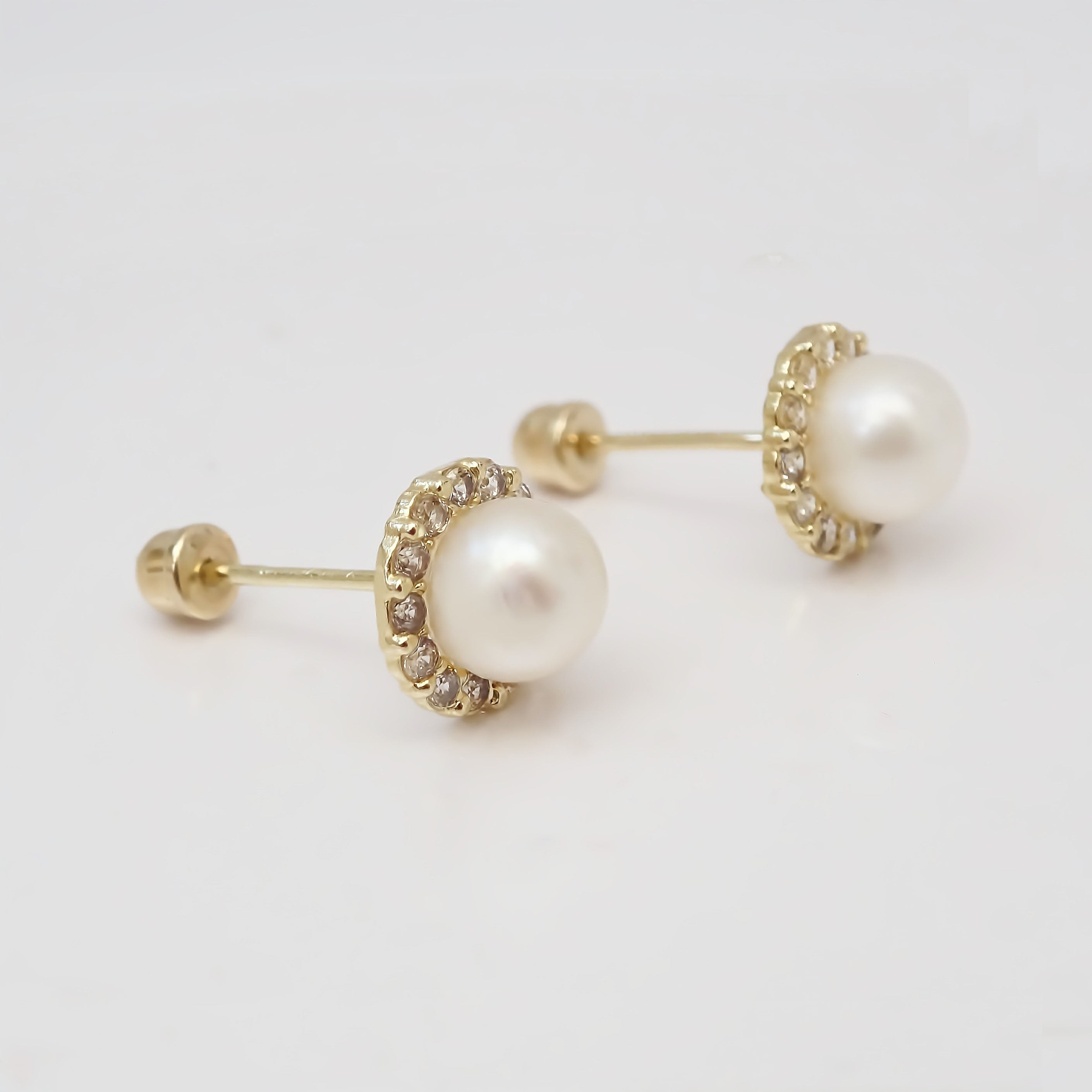 Amor Eterno - Broqueles Perla Diamantes/ Aretes Oro 10k