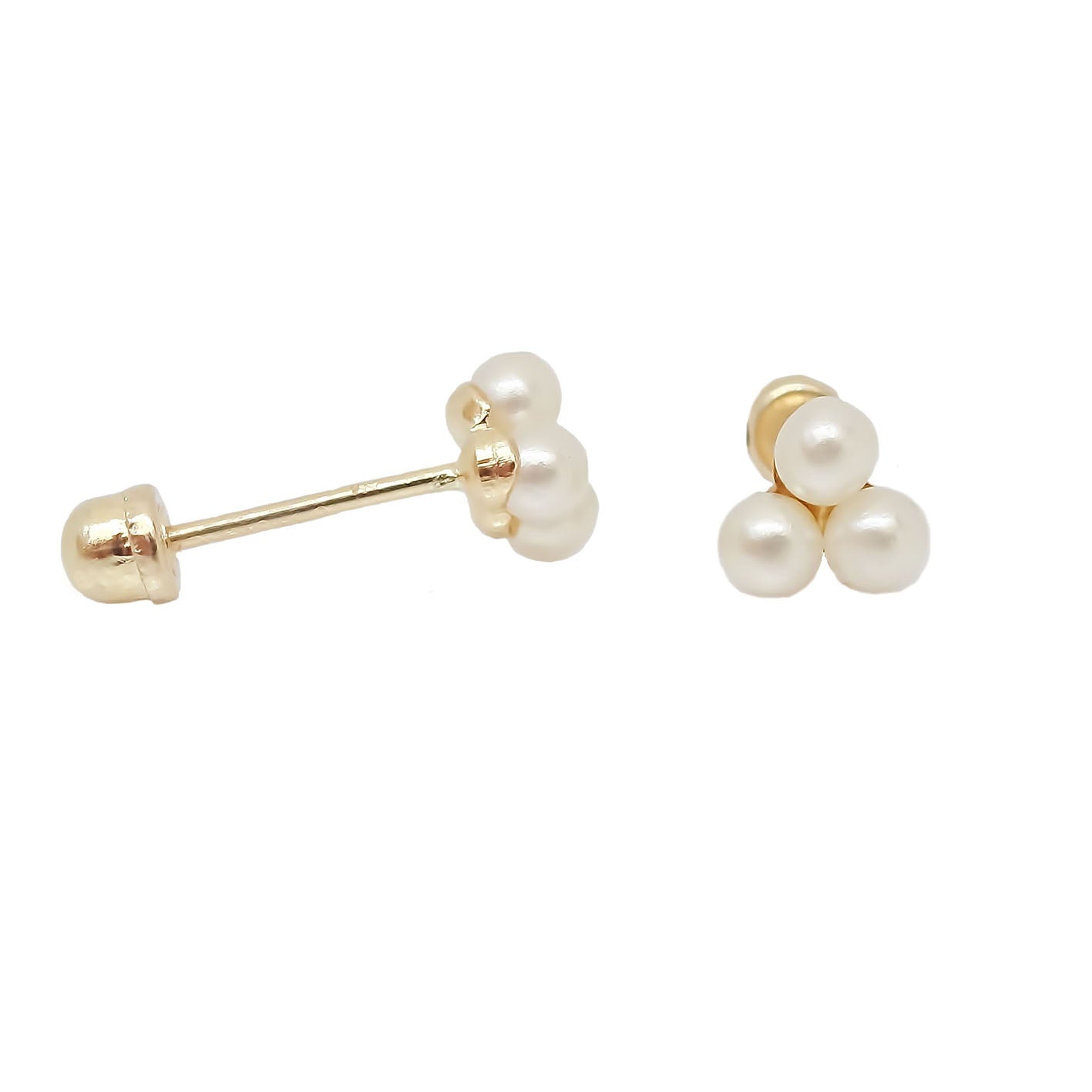 Amor Eterno - Broqueles Mini Trébol / Aretes / Oro 10k / Perla
